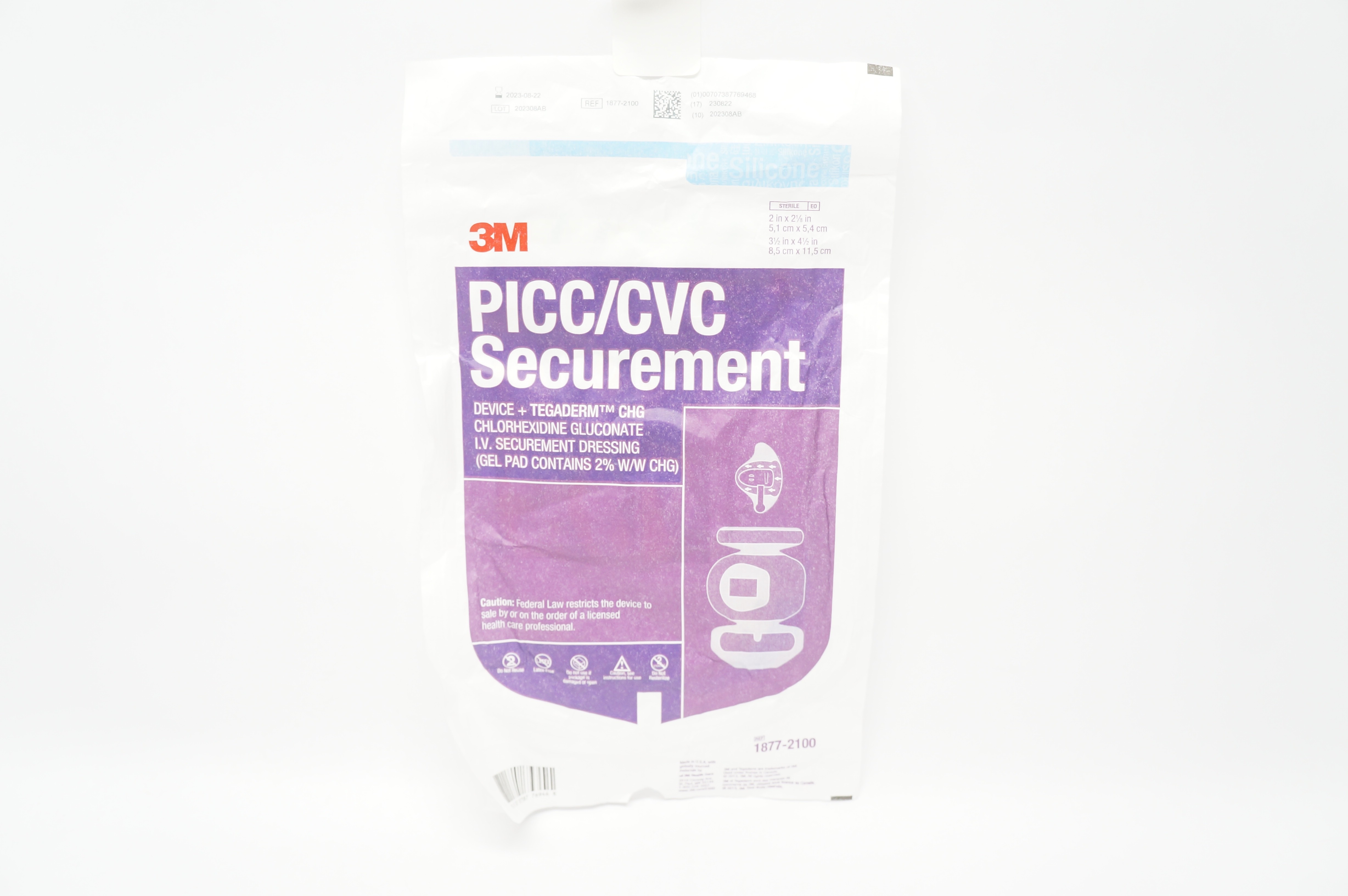 3M 1877-2100 PICC/CVC Securement Device Tegaderm CHG Dressing 2 x 2 1/8inch (x)