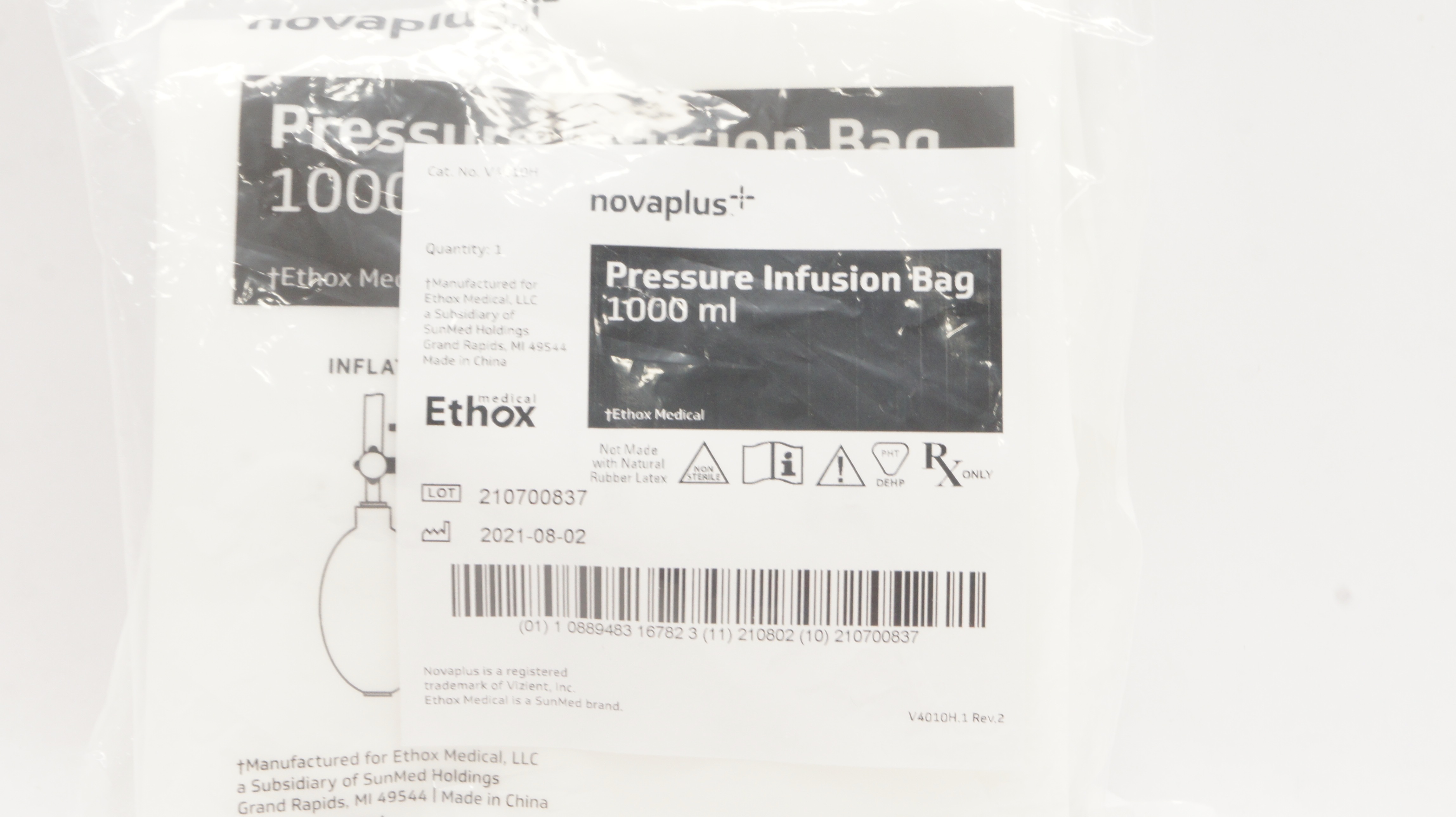 SunMed V4010H Ethox Novaplus Pressure Infusion Bag 1000ml