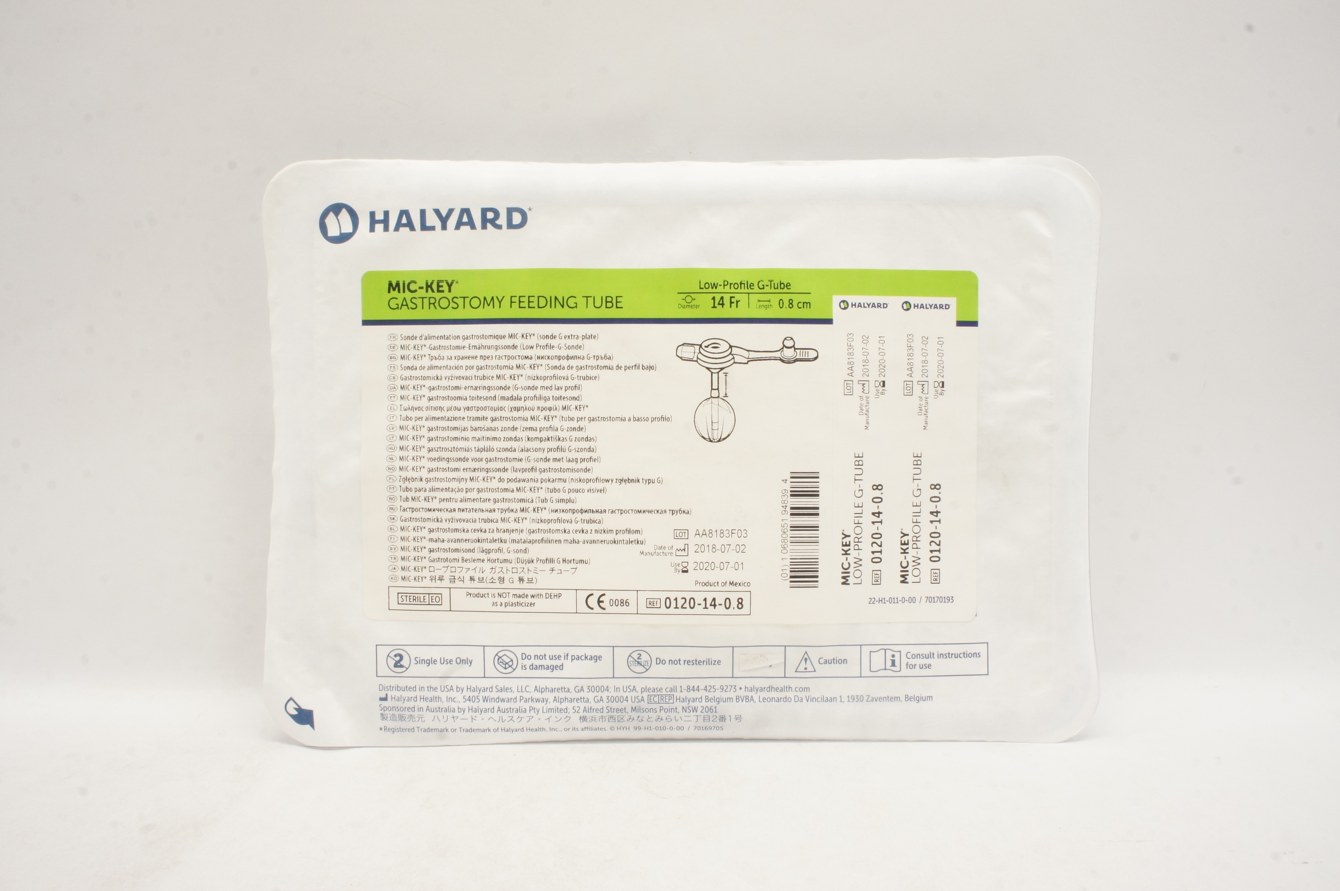 Halyard 0120-14-0.8 MIC-KEY Gastrostomy Feeding Tube 14Fr. x 0.8cm (x)