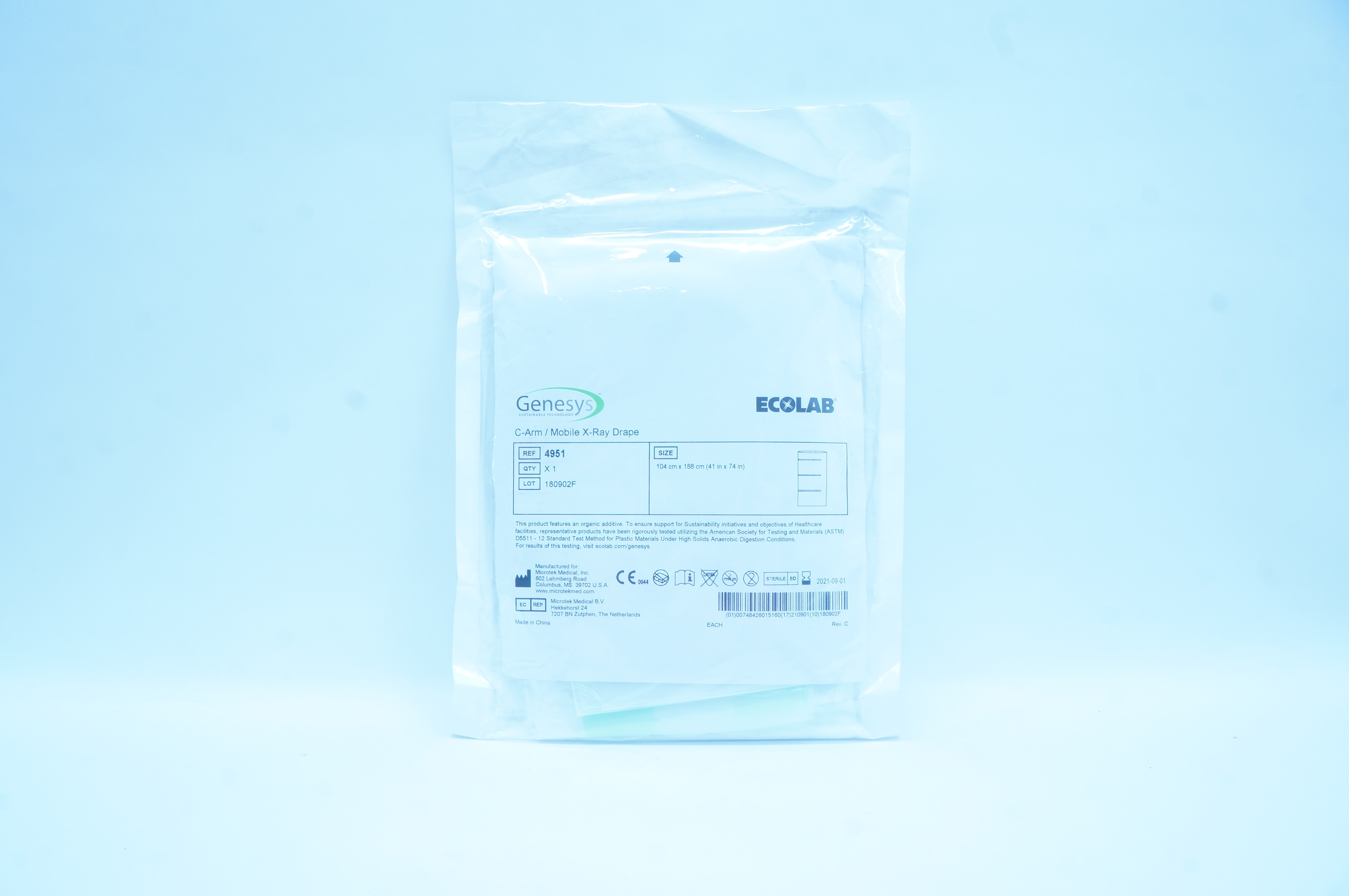 Microtek 4951 Genesys Ecolab C-Arm/Mobile X-Ray Drape 41 x 74inch