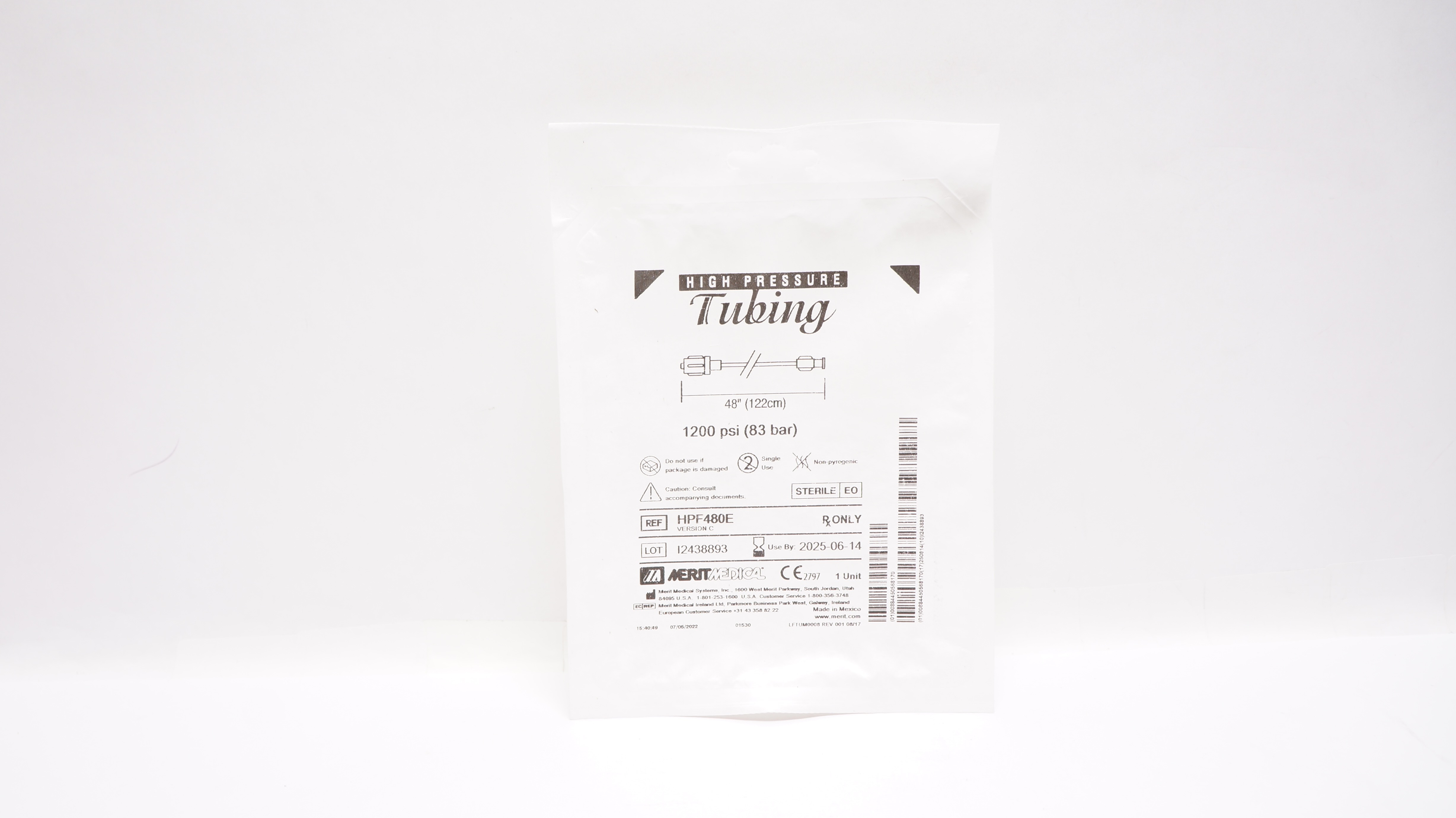 Merit Medical HPF480E High Pressure Tubing 48inch, 1200 psi (x)