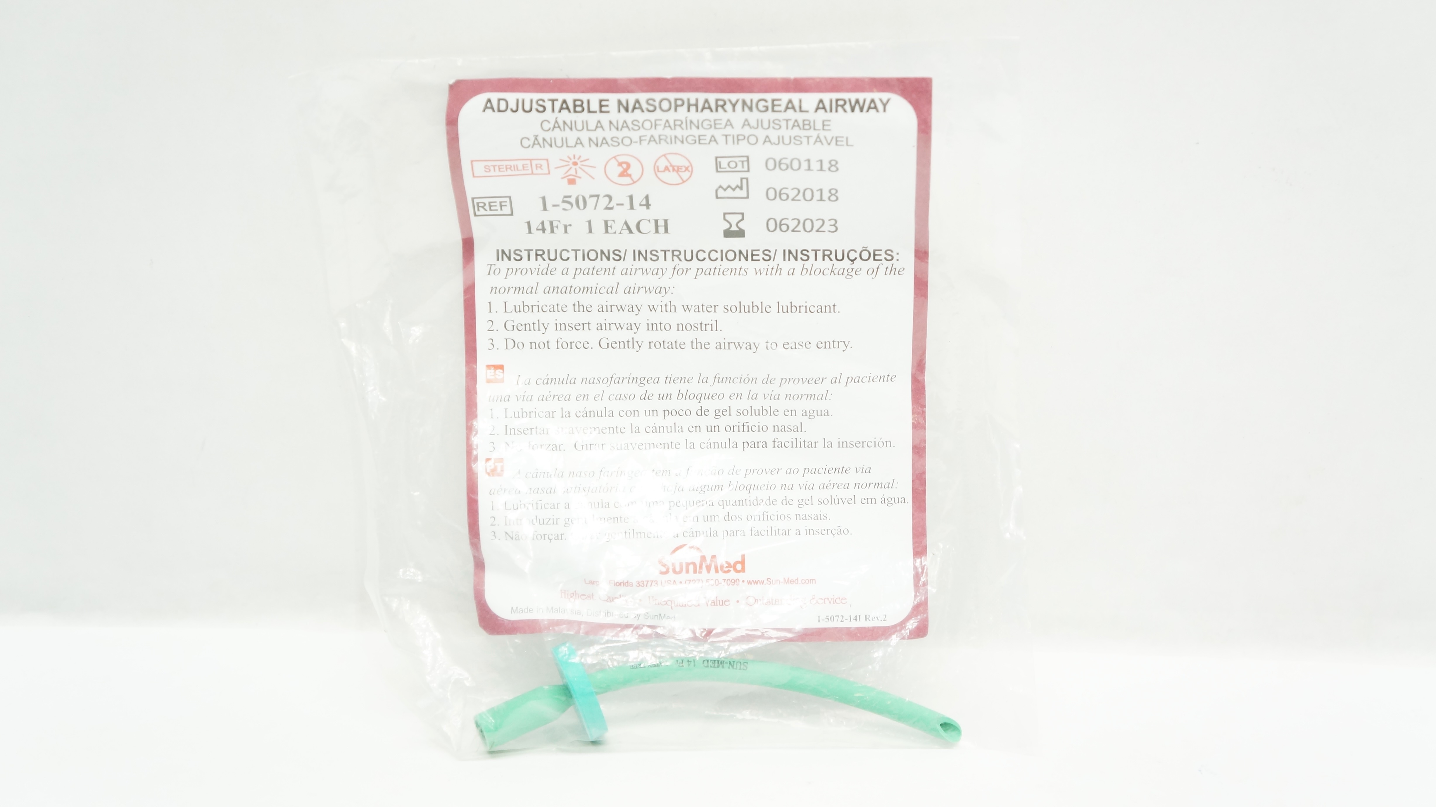 SunMed 1-5072-14 Adjustable Nasopharyngeal Airway 14Fr
