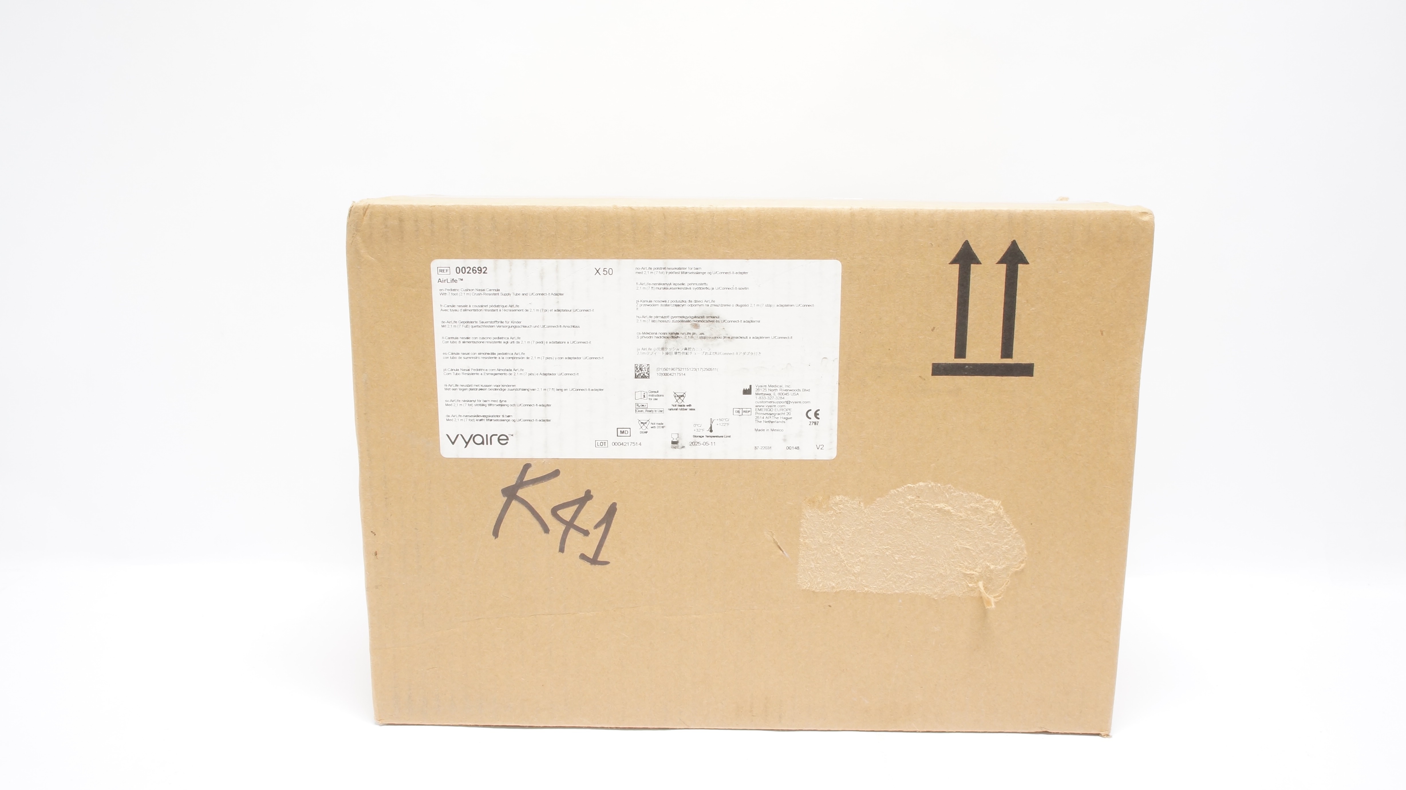 Vyaire 002692 Airlife Pediatric Nasal Cannula w/7ft Tube & Adapter(x)- Box of 50