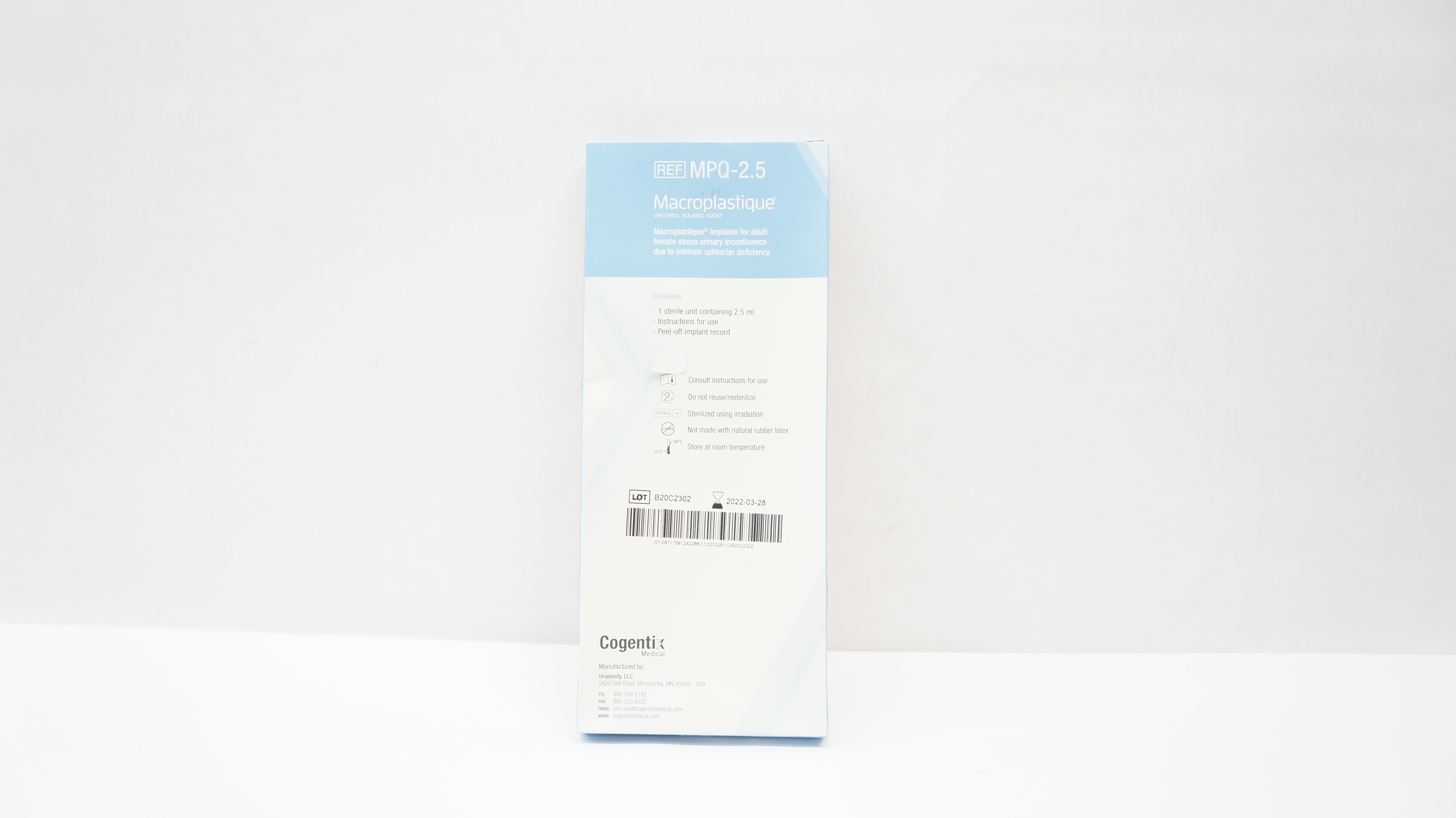 Cogenticx Medical MPQ-2.5 Macroplastique Urethral Bulking Agent (x)