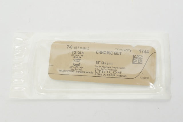 Ethicon 1744 Chromic Gut Surgical Stre, Ndle TG100-8 6.5mm 1/4c Spatula 18in.(x)