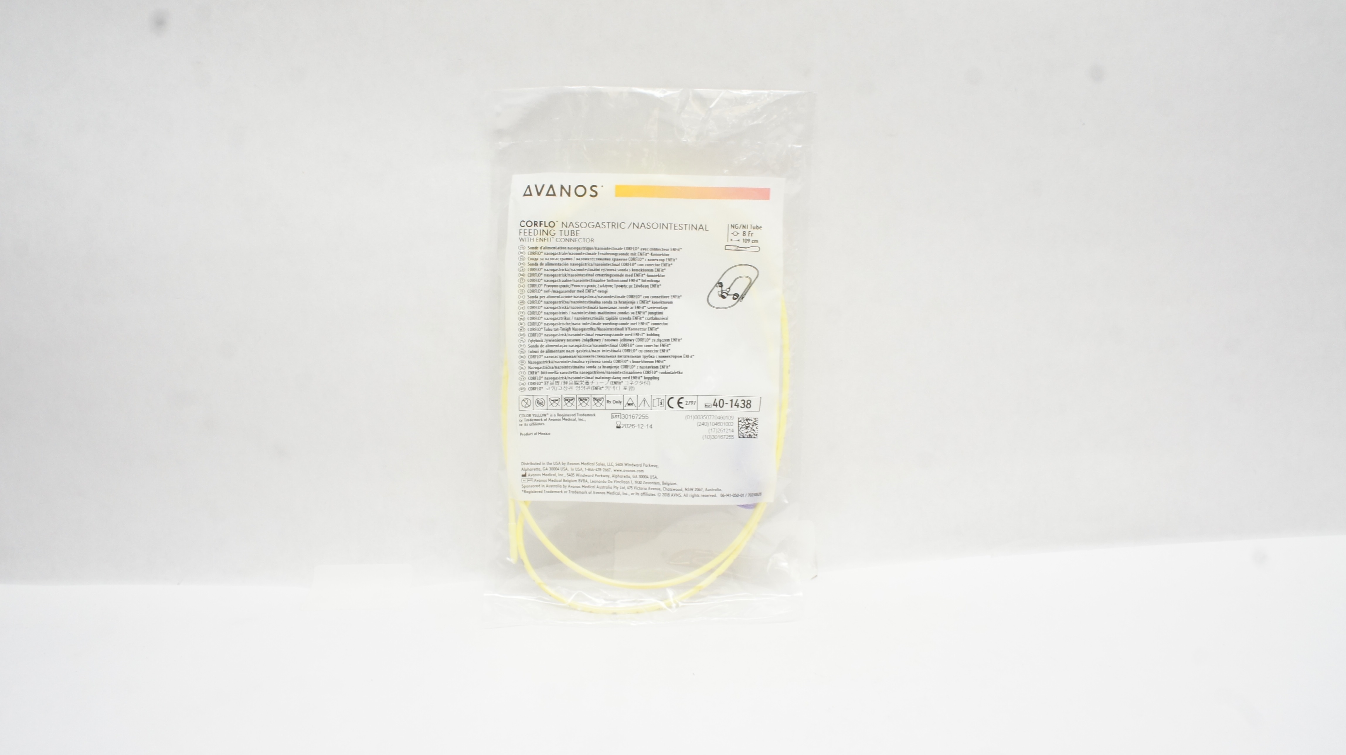 Avanos 40-1438 Corflo Nasogastric/Nasointestinal,Feeding Tube W/Tube Connector