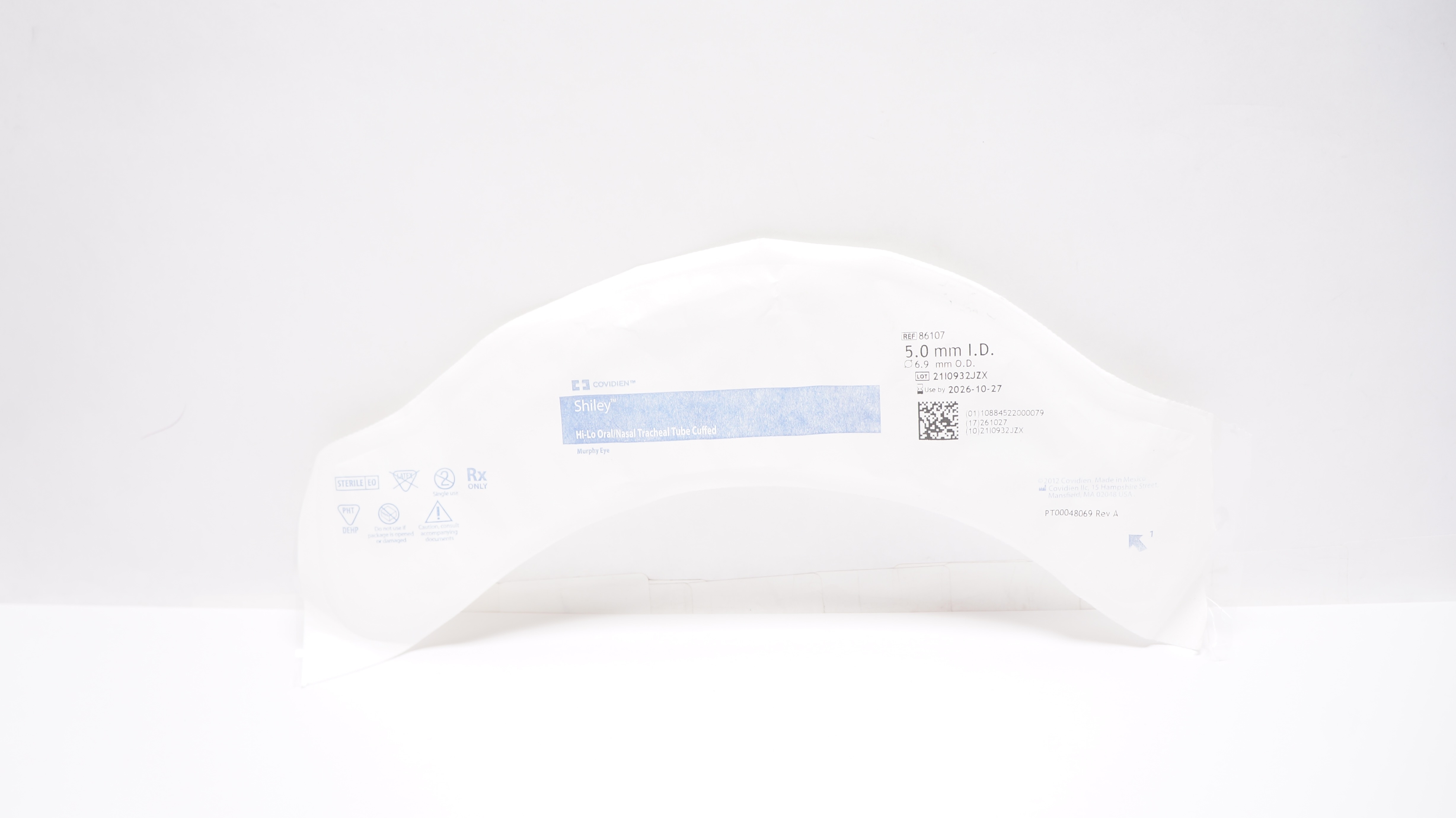 Covidien 86107 Shiley Hi-Lo Oral/Nasal Tracheal Tube Cuffed 5.0 ID x 6.9mm OD
