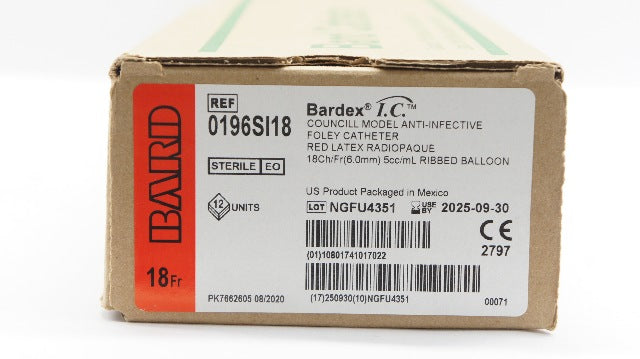 Bard 0196SI18 Bardex I.C. Anti-Infective Foley Cath. 18Ch/Frx5cc/mL - Box of 12