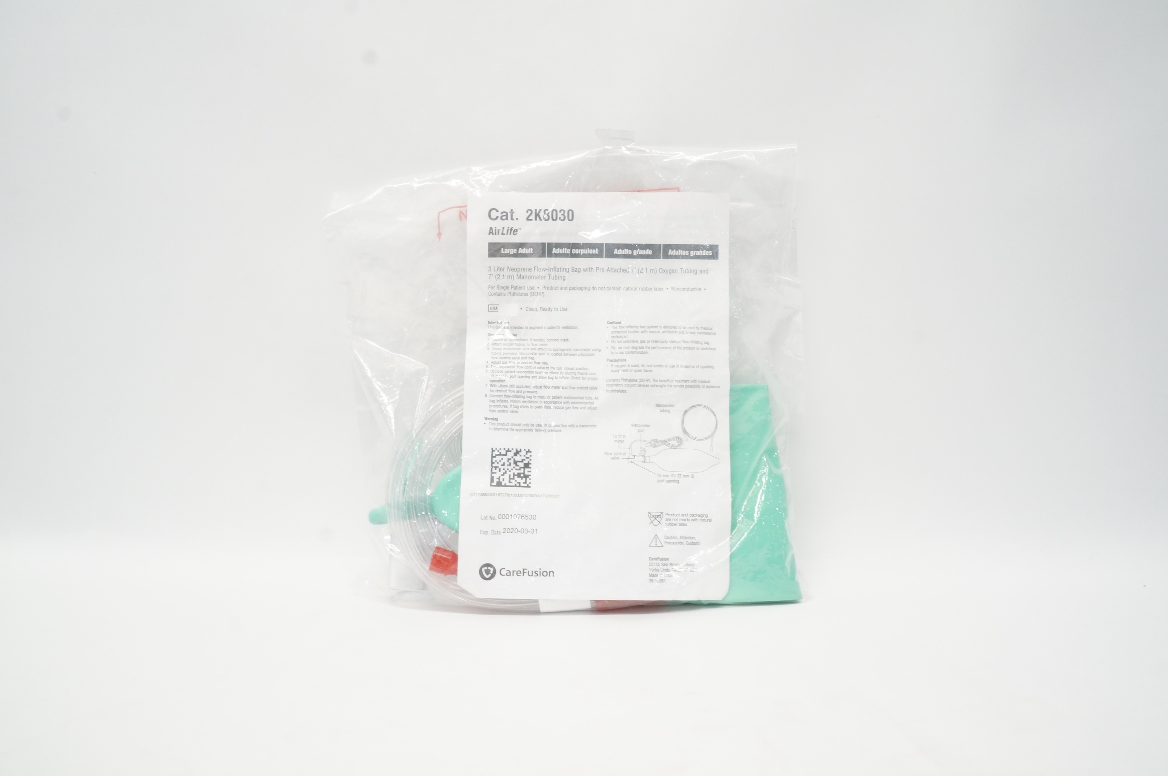 Carefusion 2K8030 AirLife 3 Liter Neoprene Flow-Inflating Bag (x)