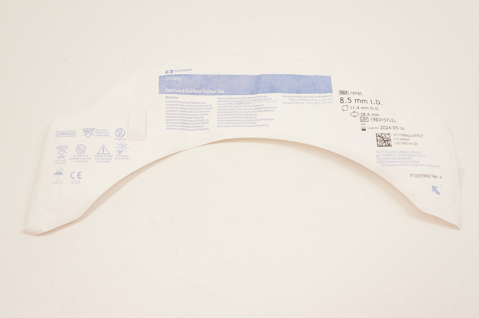 Covidien 18785 Shiley Taper Guard Oral/Nasal Tracheal Tube 8.5 x 11.4mm x 28.6mm