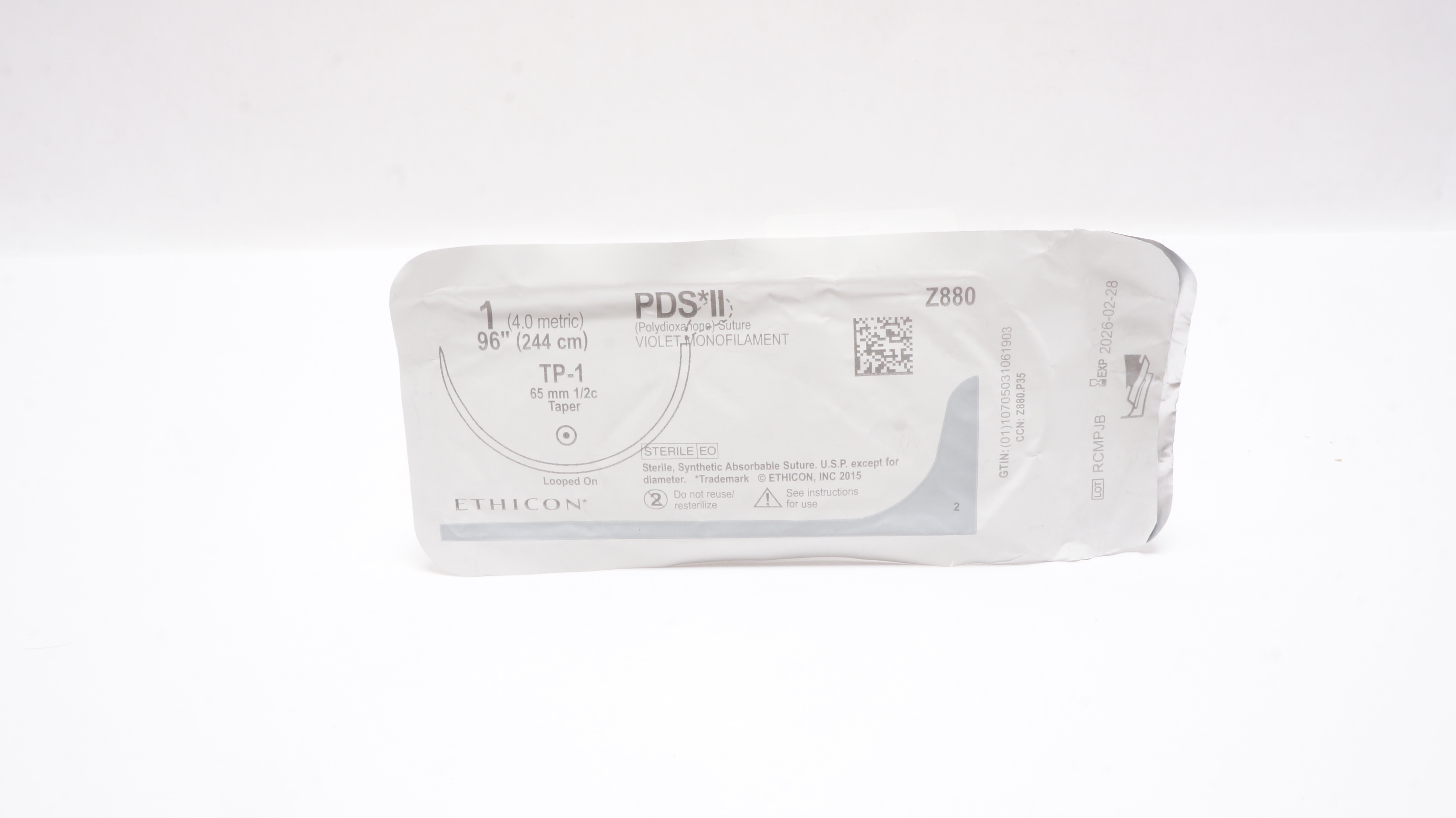 Ethicon Z880 1 PDS II Polydioxanone Stre TP-1 65mm 1/2c Taper, 96inch