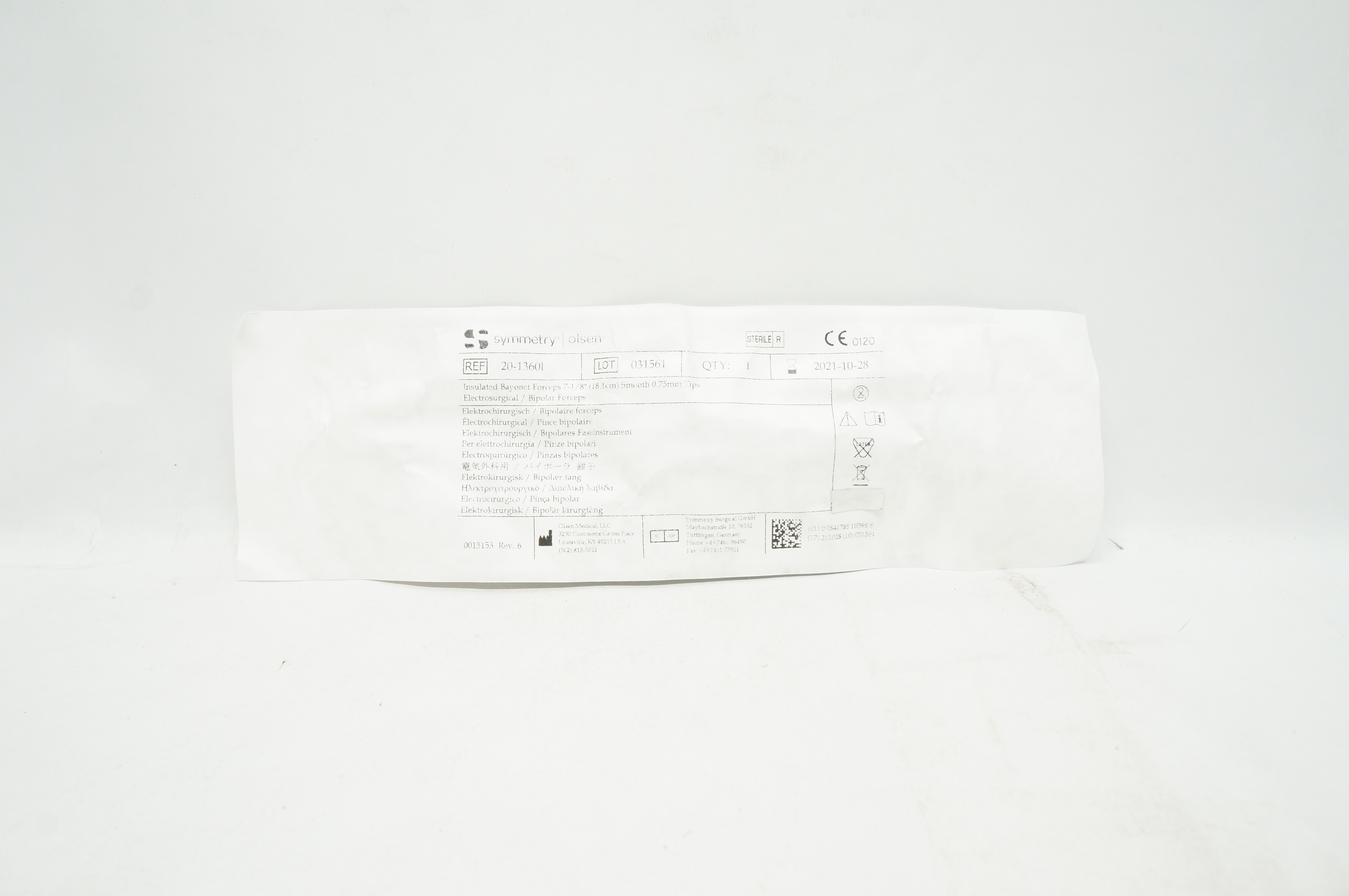Olsen 20-1360I Symmetry Insulated Bayonet Forceps 7-1/8inch