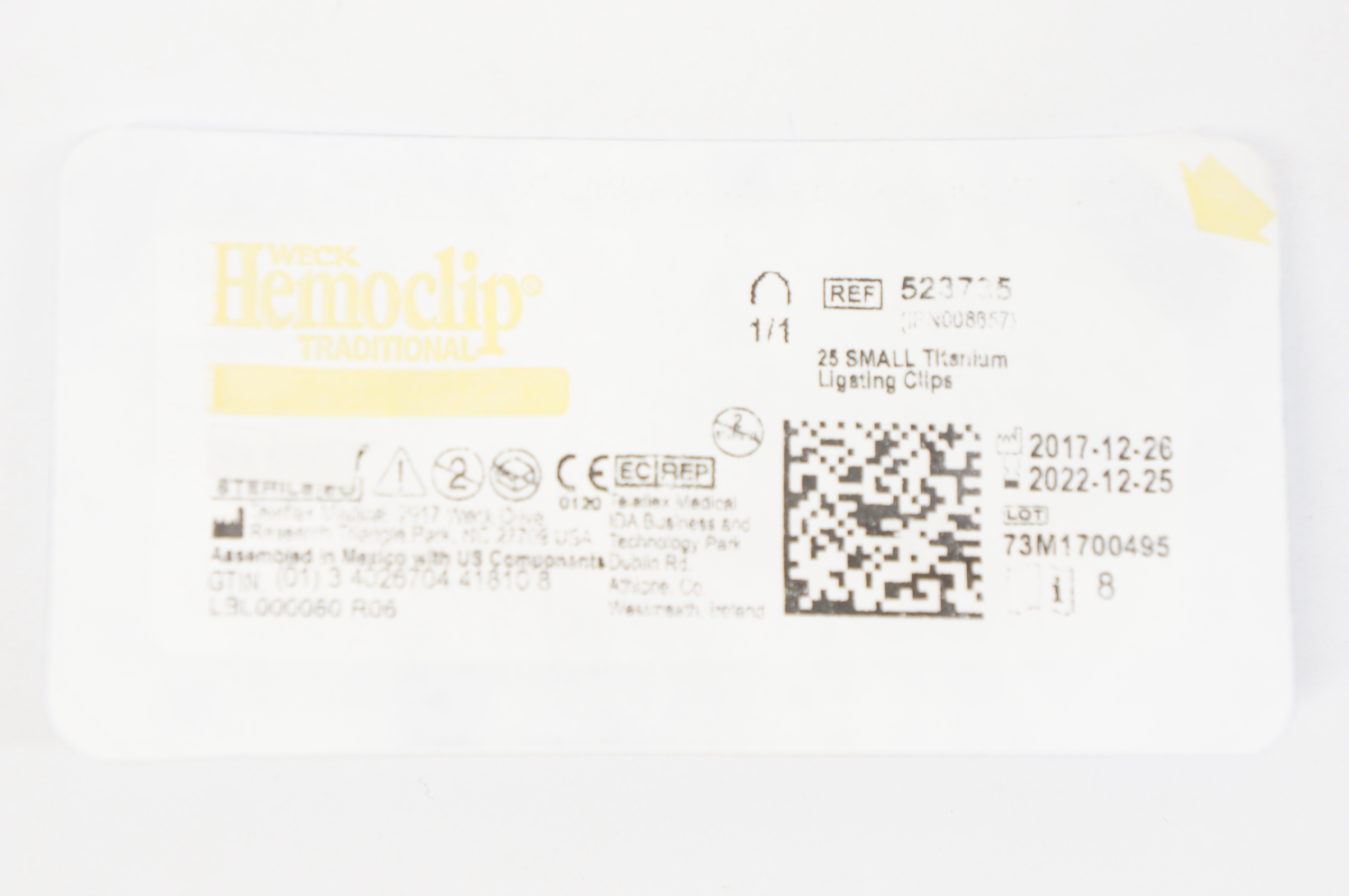 Teleflex 523735 Weck Hemoclip Traditional 25 Small Titanium Ligating