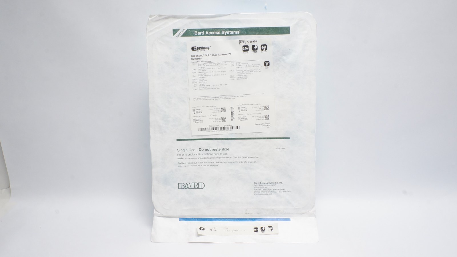 Bard 7726954 Groshong 9.5 F Dual-Lumen CV Catheter Silicone