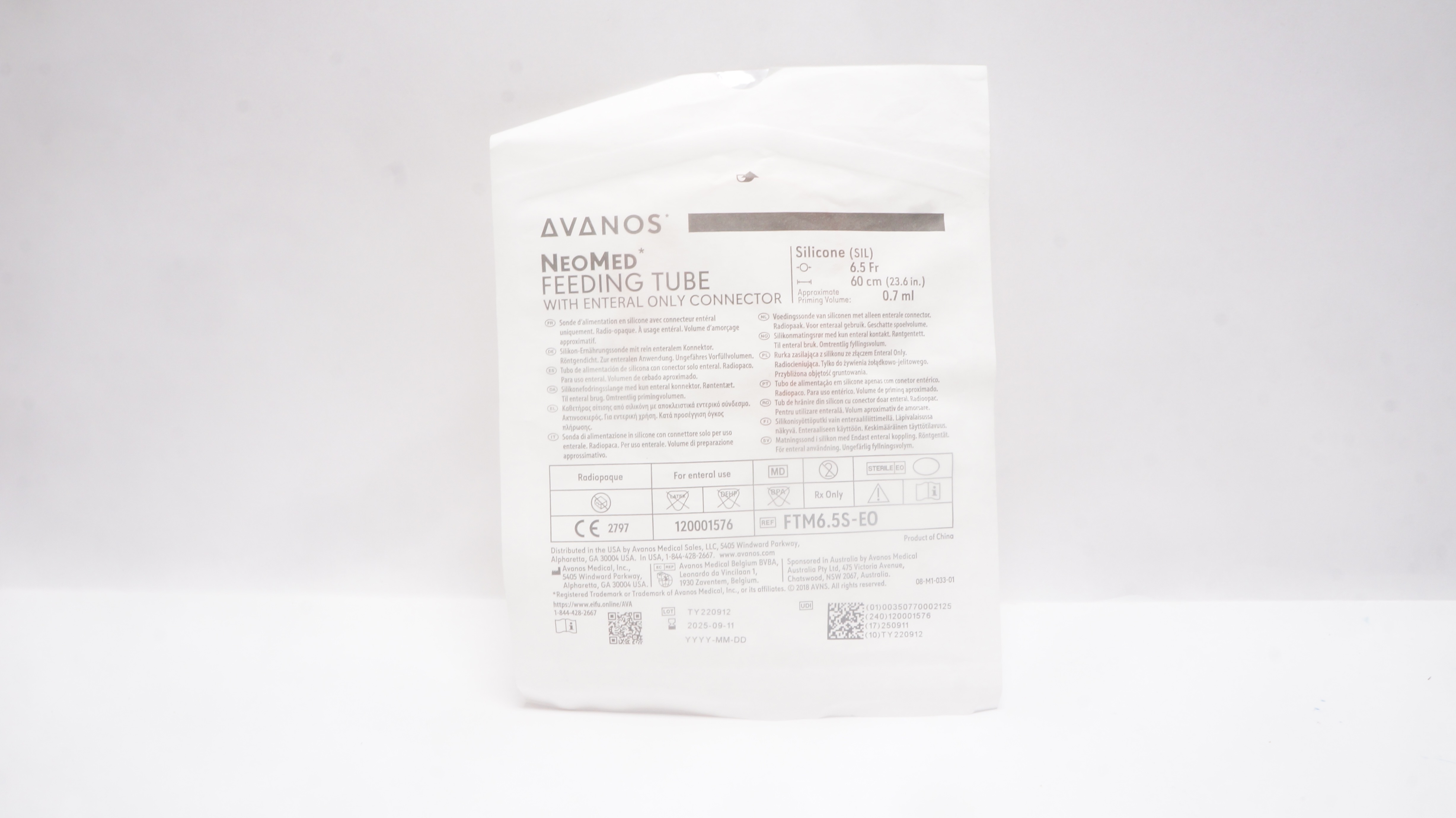 Avanos FTM6.5S-EO Radiopaque SIL Enteral Feeding Tube 6.5.0Fr. x 60cm