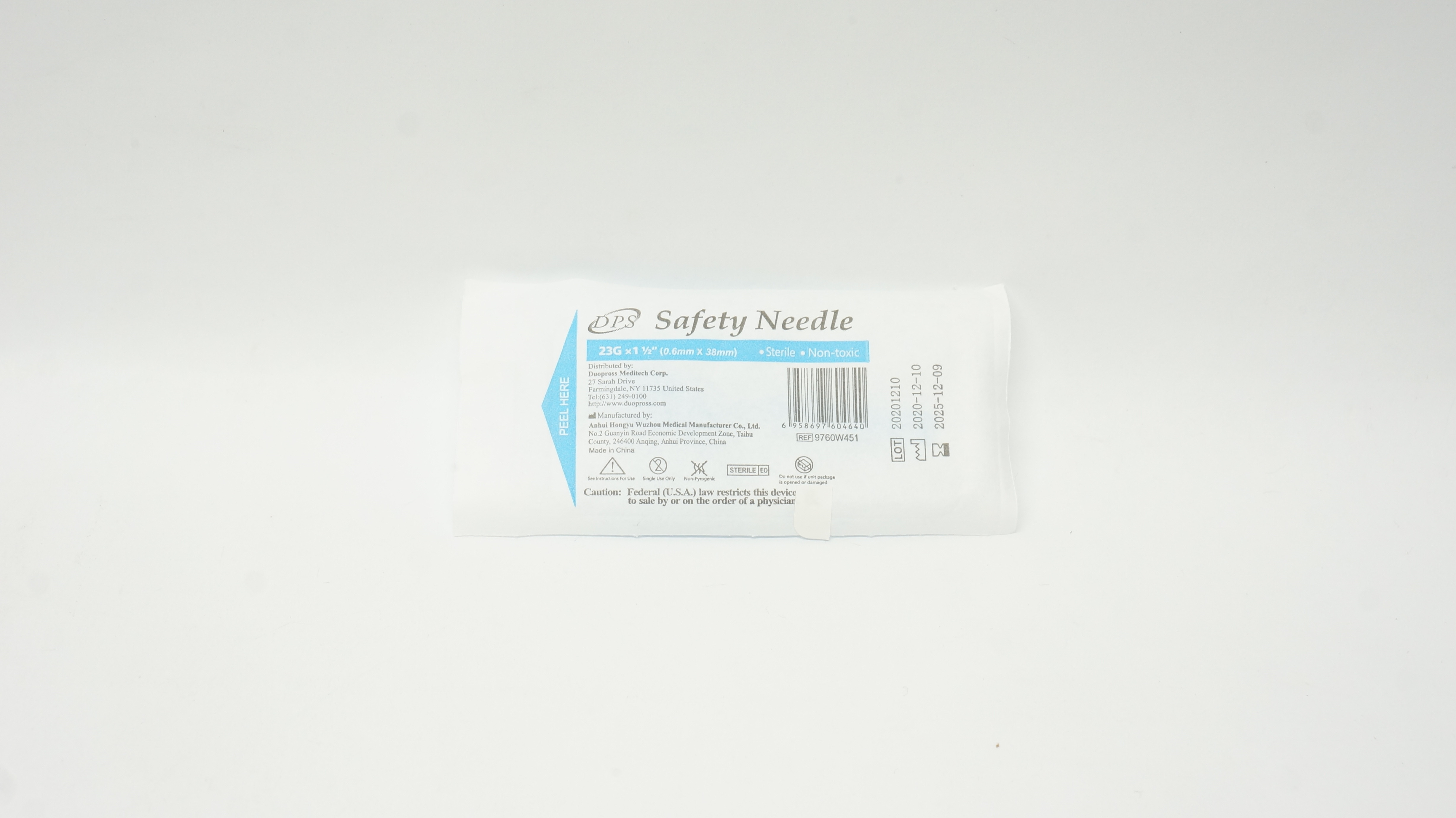 Anhui DPS 9760W451 Safety Needle 23G x 1 1/2inch