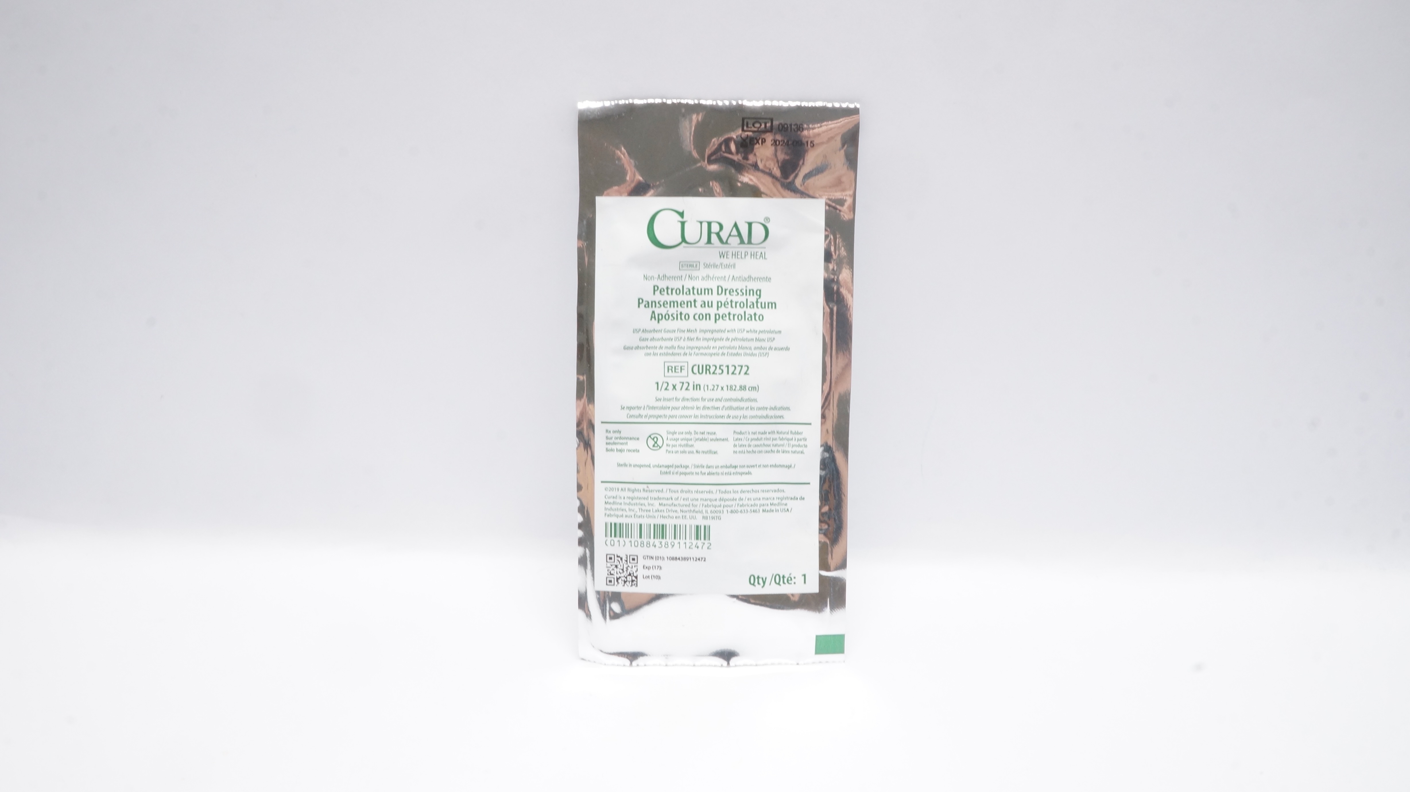 Medline CUR251272W Curad Petrolatum Dressing in Overwrap 1/2inch x 72inch (x)