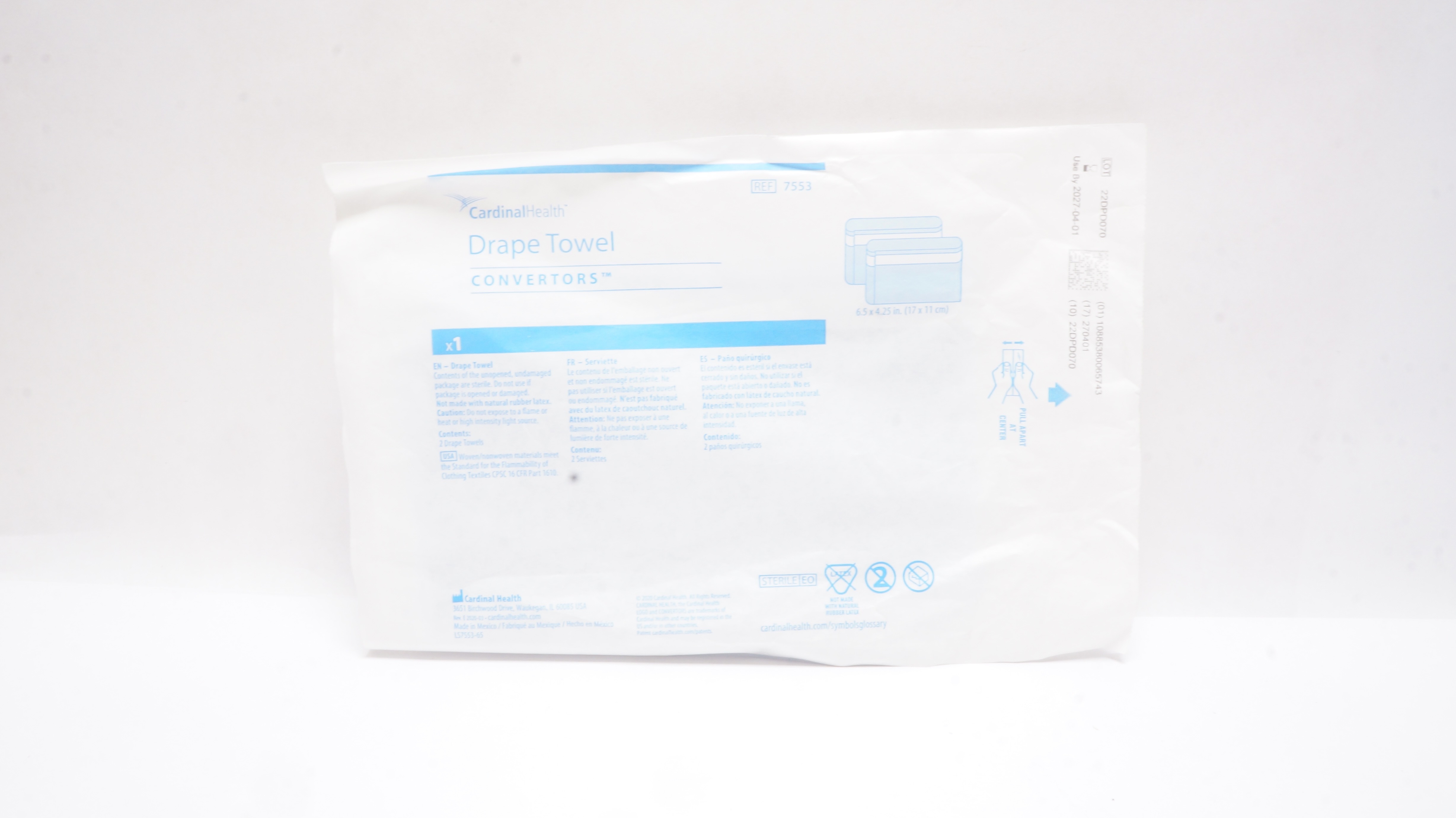 Cardinal Health 7553 Convertors Drape Towel 6.5inch x 4.25inch - Pack of 2