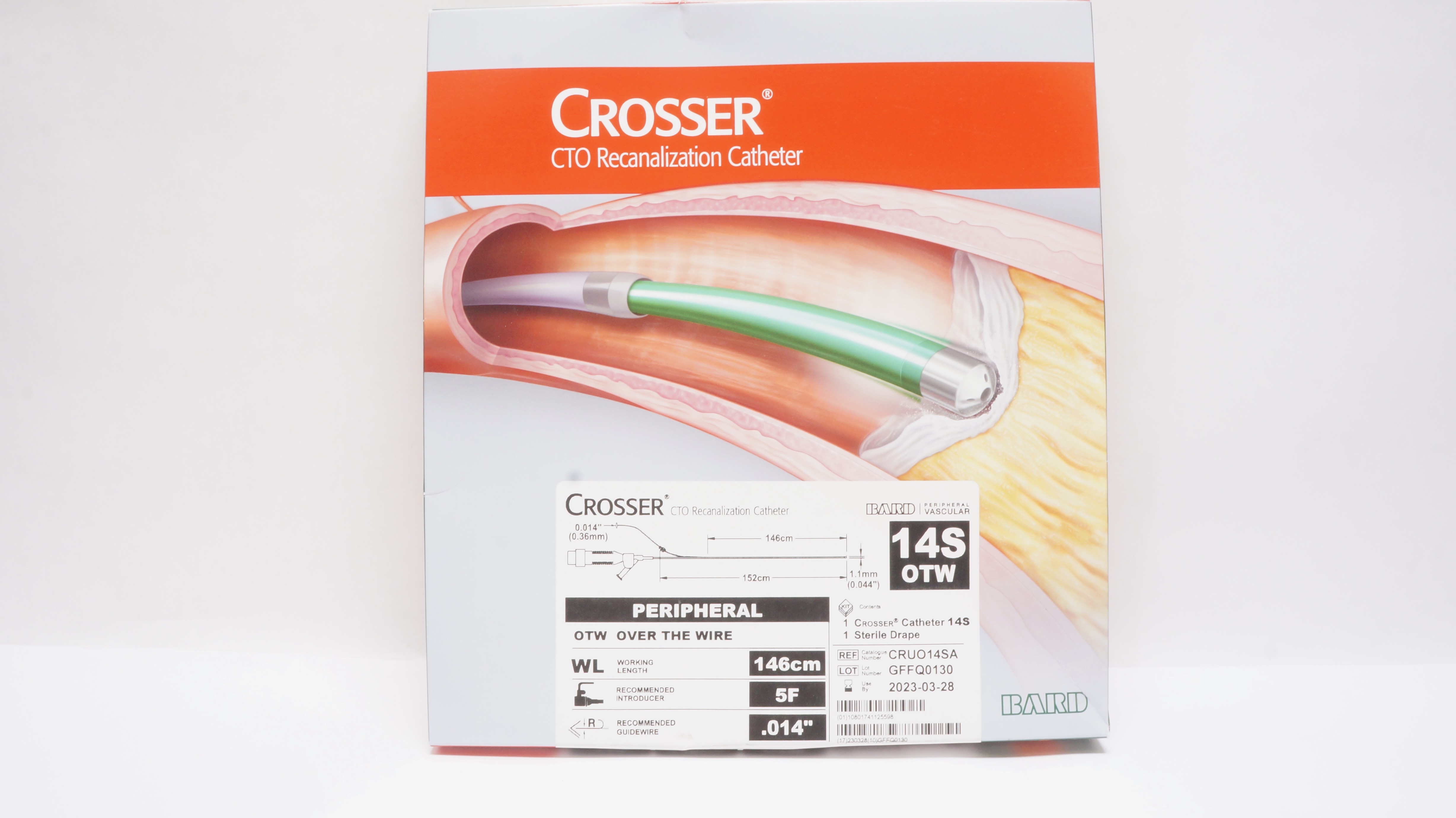 Bard CRUO14SA Crosser CTO Recanalization Cath. 14S OTW 146cm x 5F x .014inch (x)