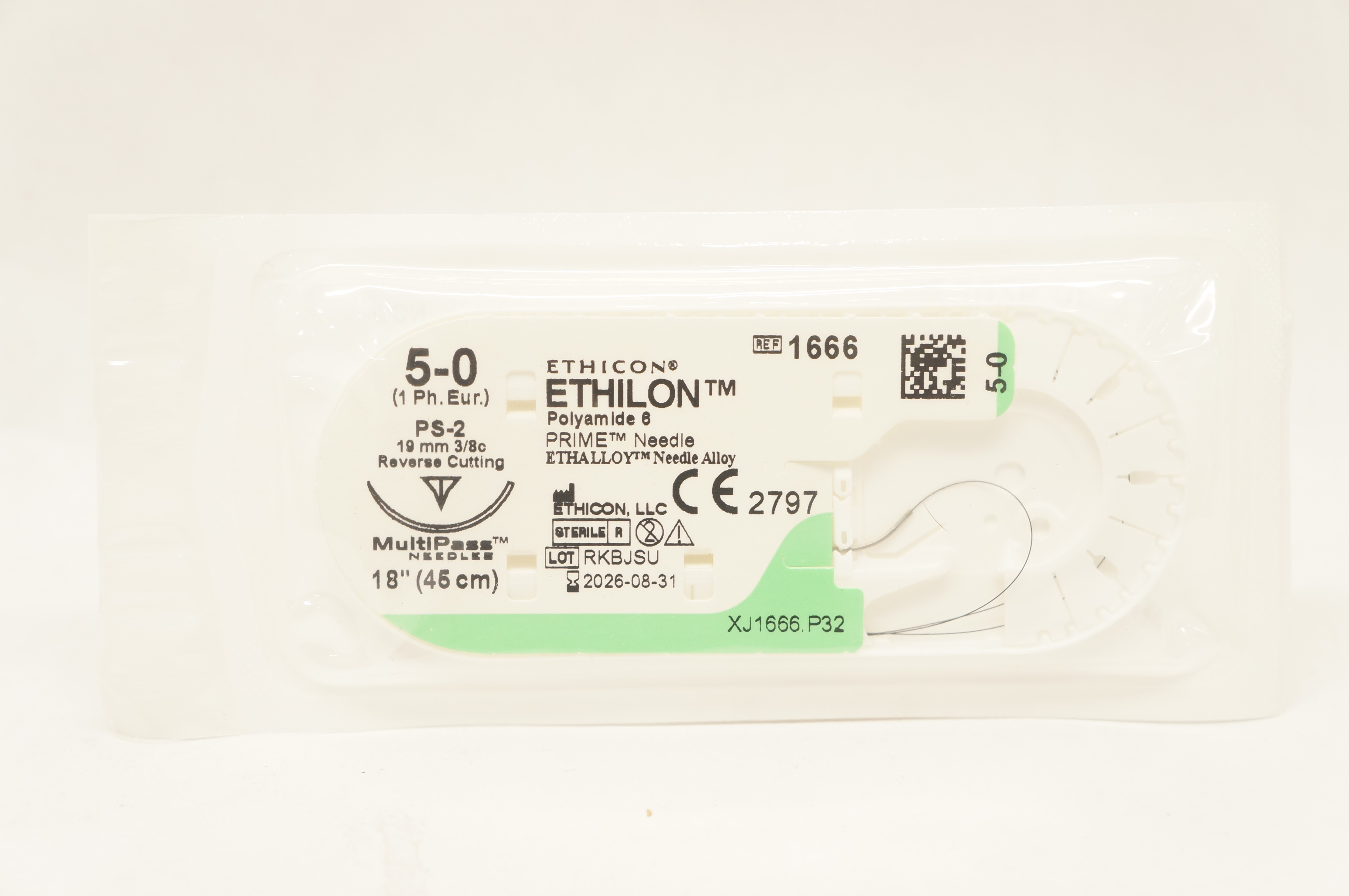 Ethicon 1666 5-0 Ethilon Polyamide 6 Stre PS-2 19mm 3/8c Reverse Cutting 18inch
