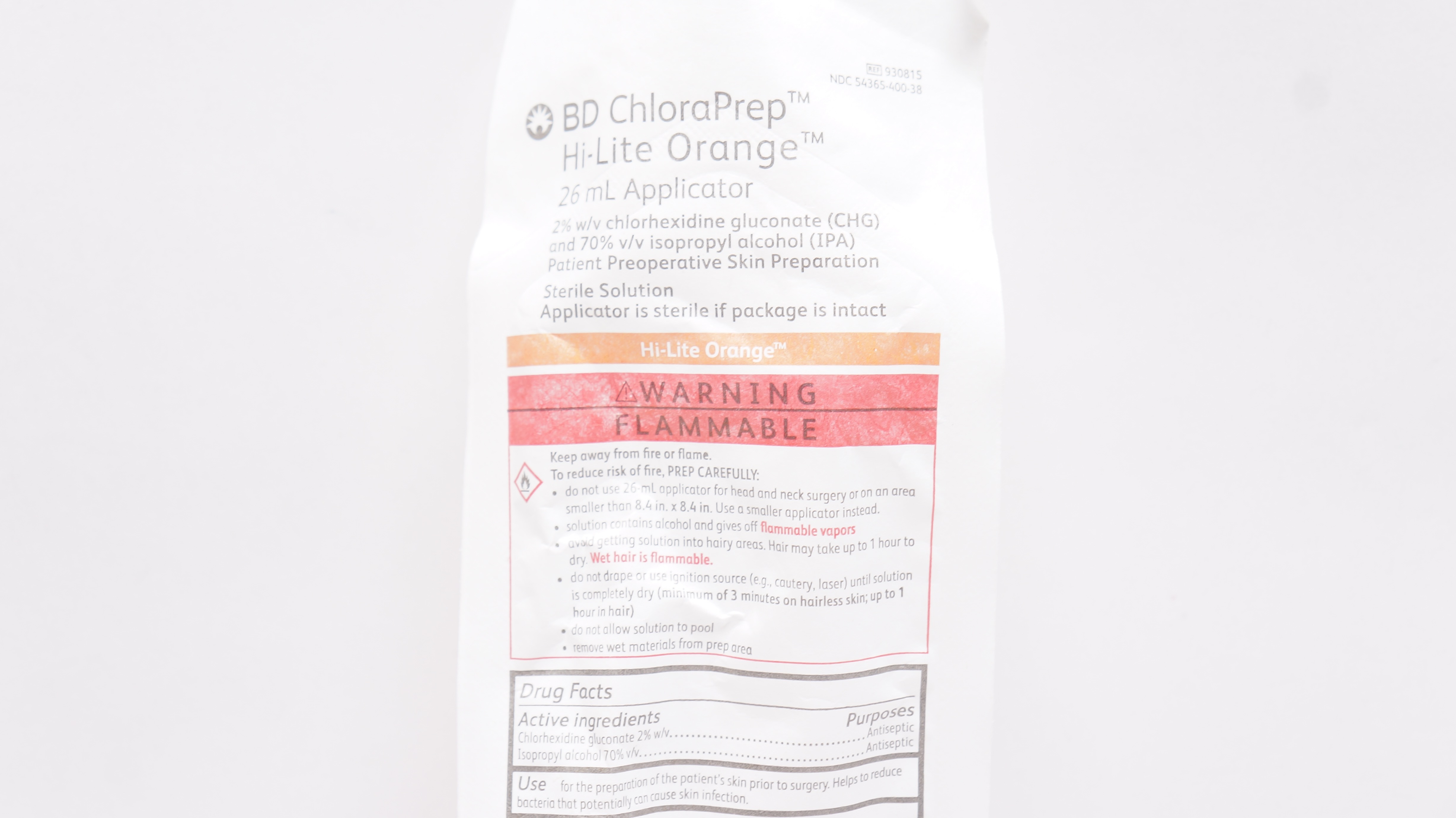 BD 930815 ChloraPrep Hi-Lite Orange 26ml Applicator 2% w/v CHG 70% v/v ISP