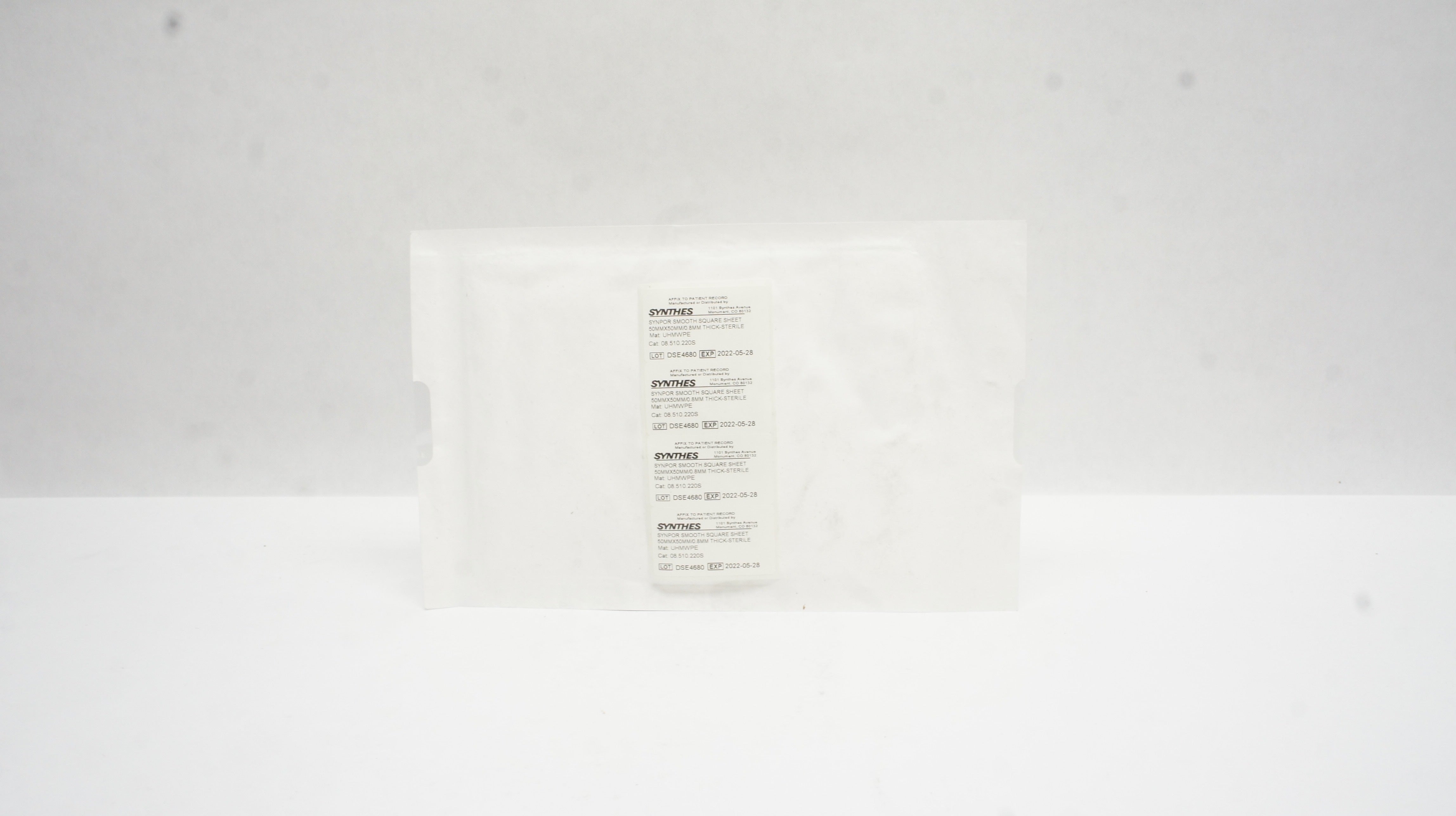 Synthes 08.510.220S Synpor Smooth Square Sheet 50mm x 50mm/0.8mm Thick (x)