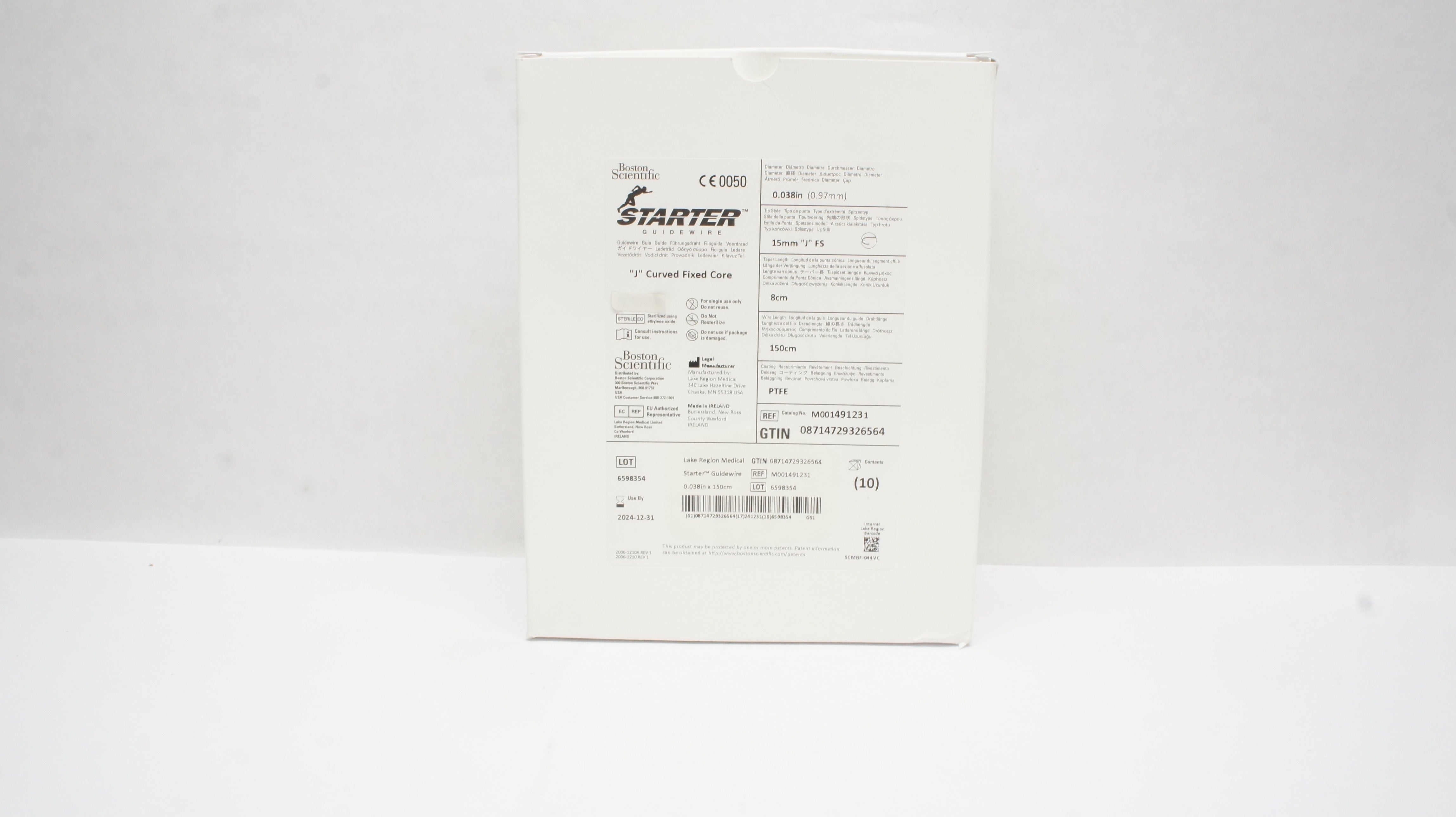 Boston Scientific 491231 Starter Guidewire "J" Curved Fixed Core - Box of 10