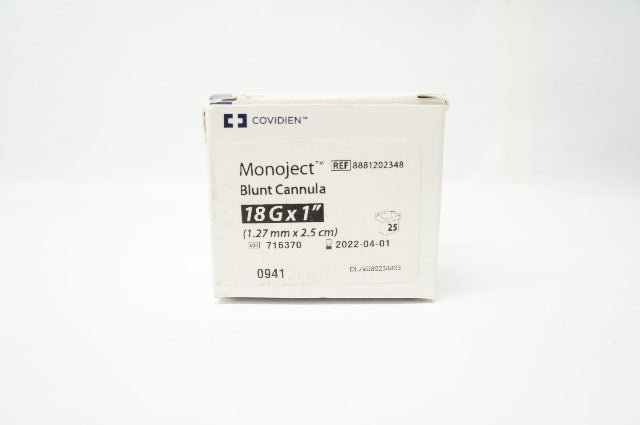 Covidien 8881202348 Monoject Blunt Cannula 18G x 1inch -Box of 25