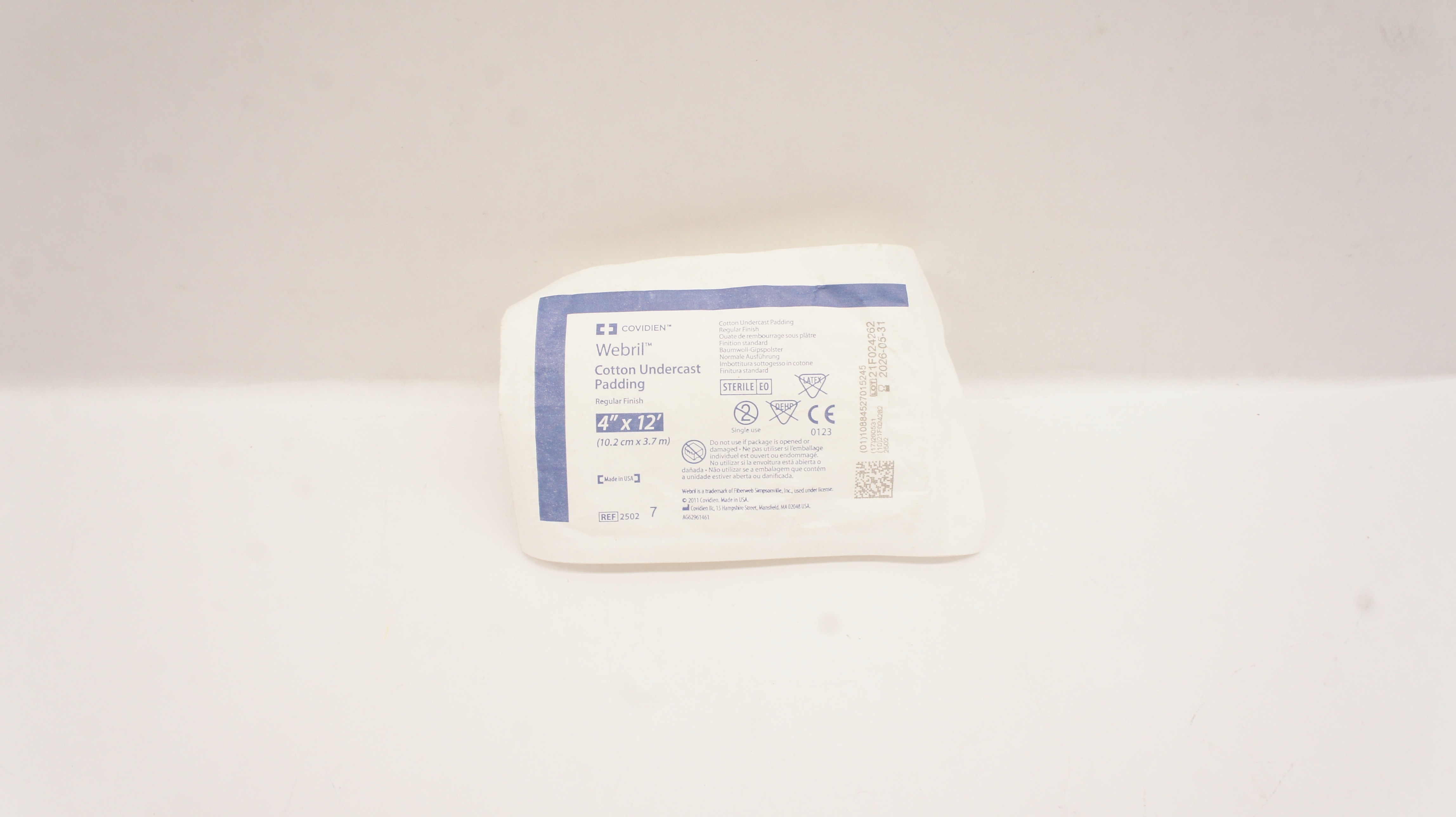 Covidien 2502 Webril Cotton Undercast Padding Regular Finish 4inch x 12 Ft.