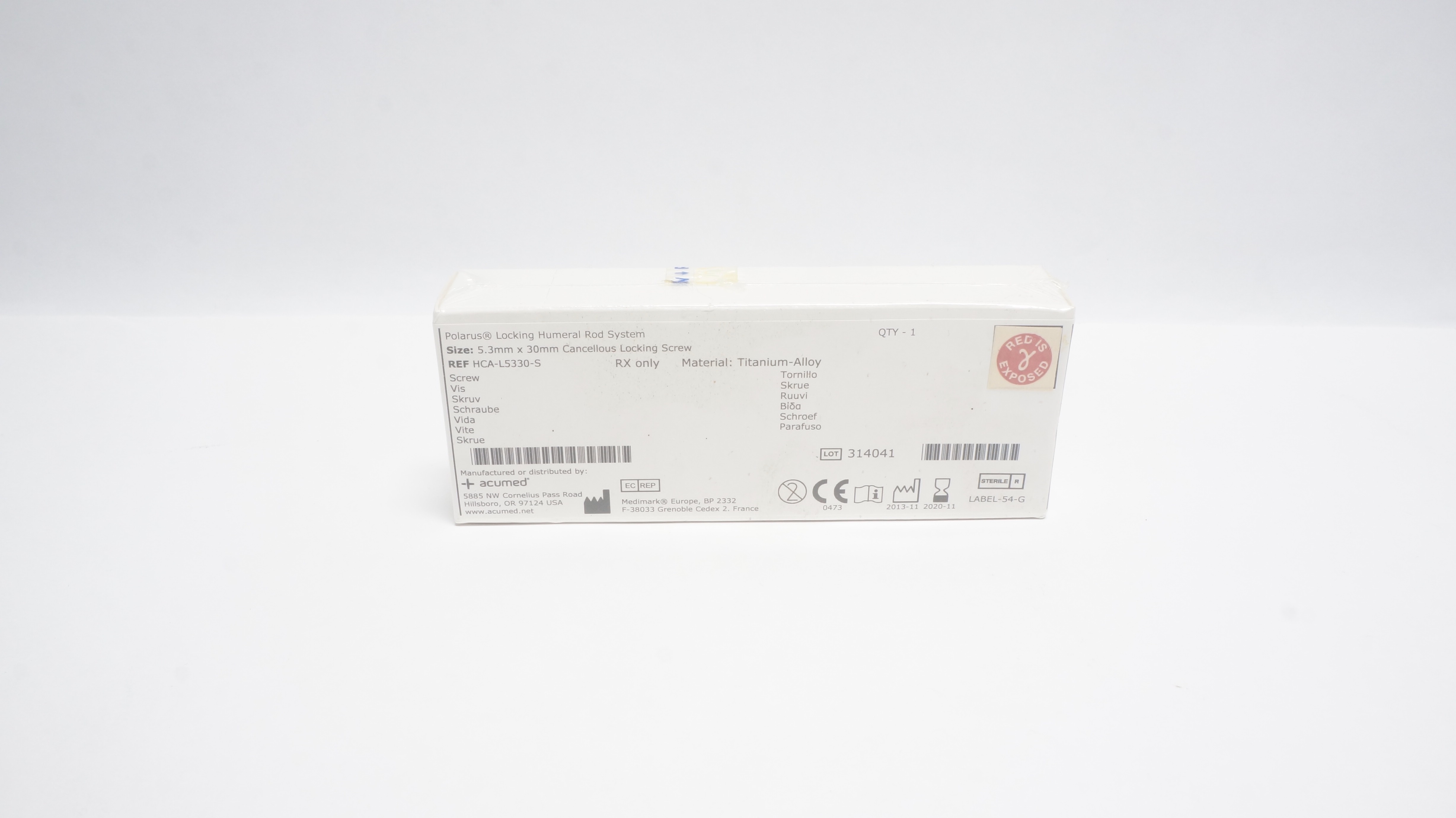 Acumed HCA-L5330-S Polarus 5.3mm x 30mm Cancellous Locking Screw (x)