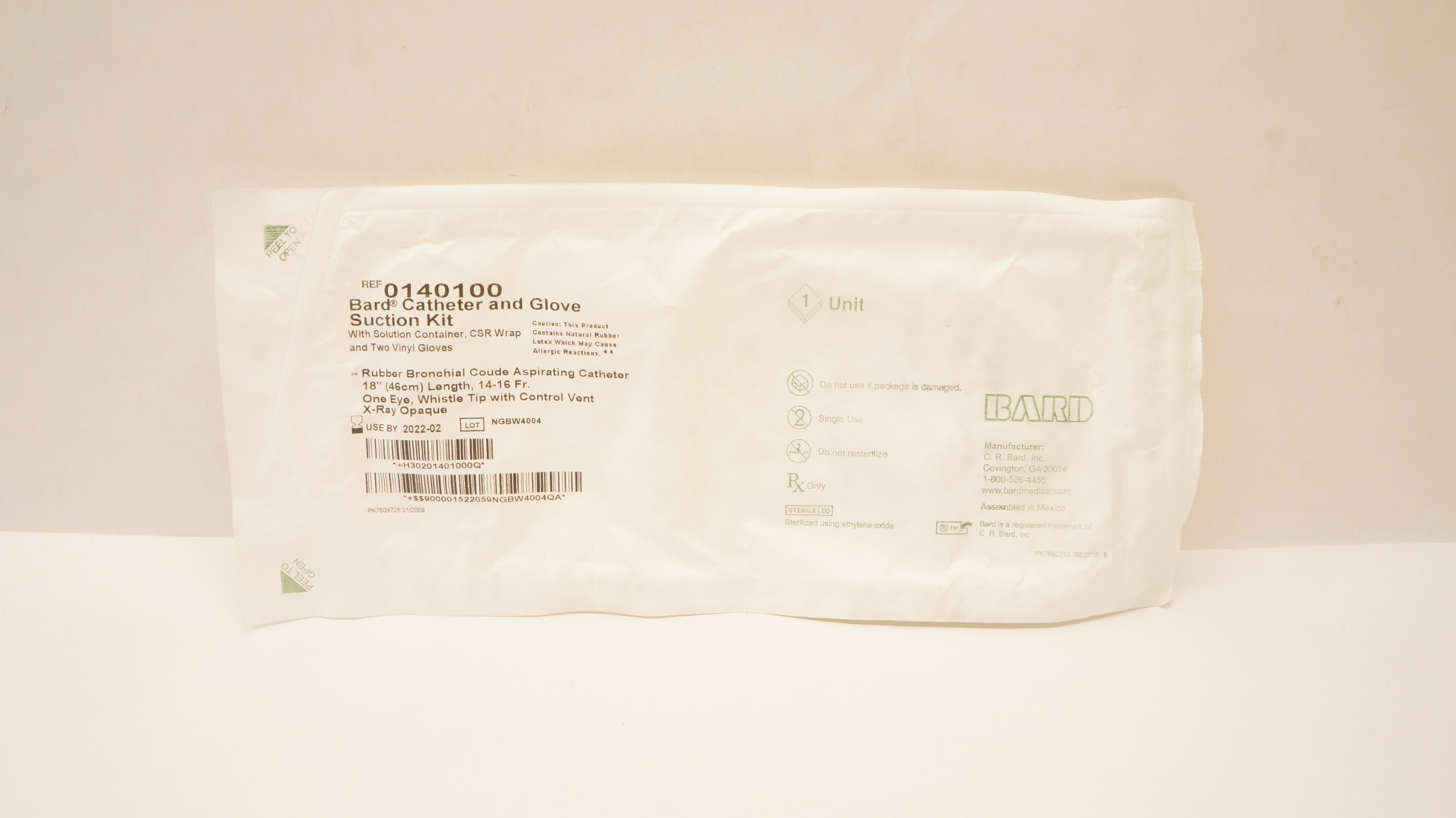 Bard 0140100 Bronchial Cath. And Glove Suction Kit 18inch Length 14-16Fr. (x)