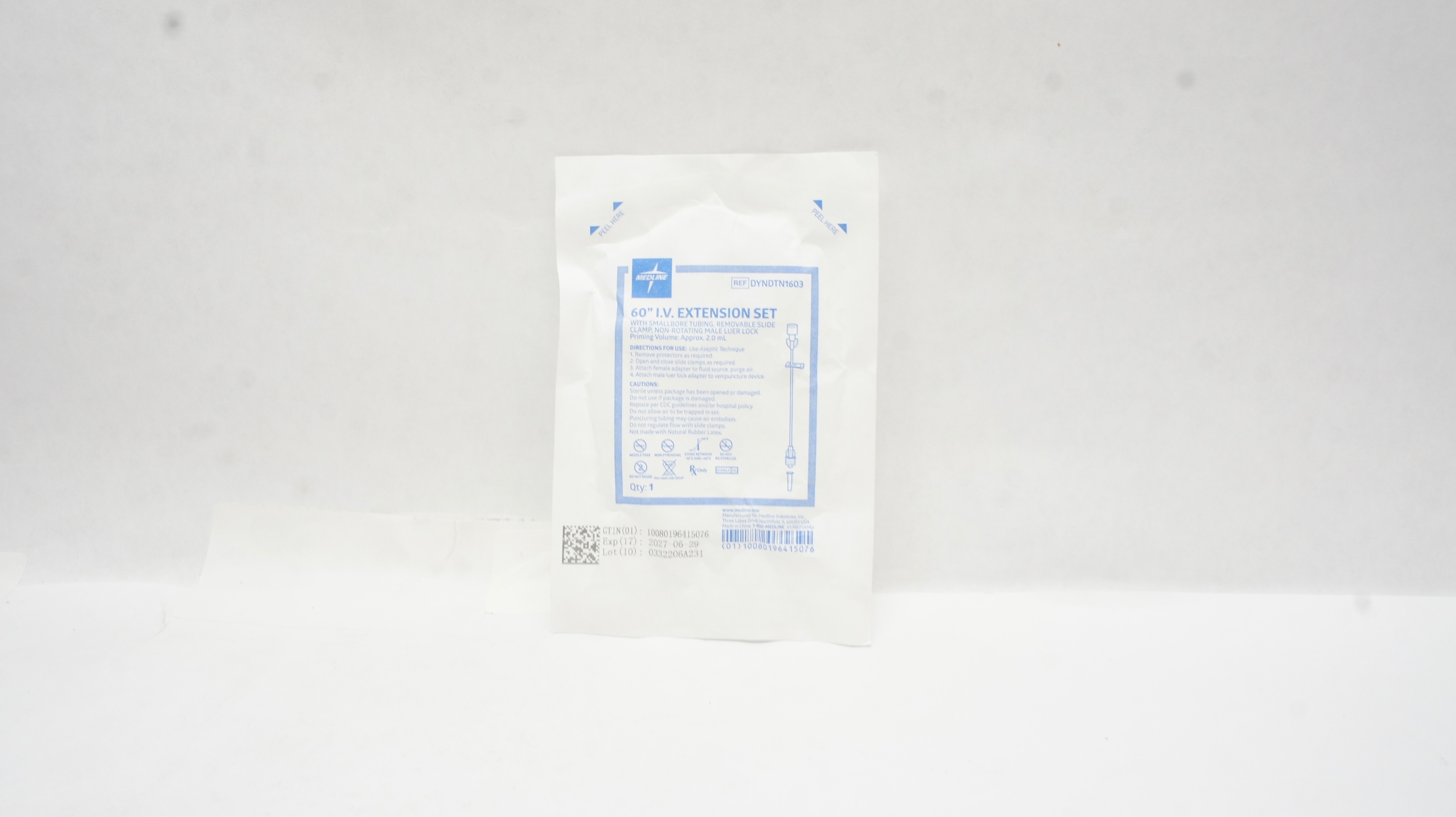 Medline DYNDTN1603 60inch IV Extension Set w/Tubing Clamp LuerLock Approx. 2.0mL