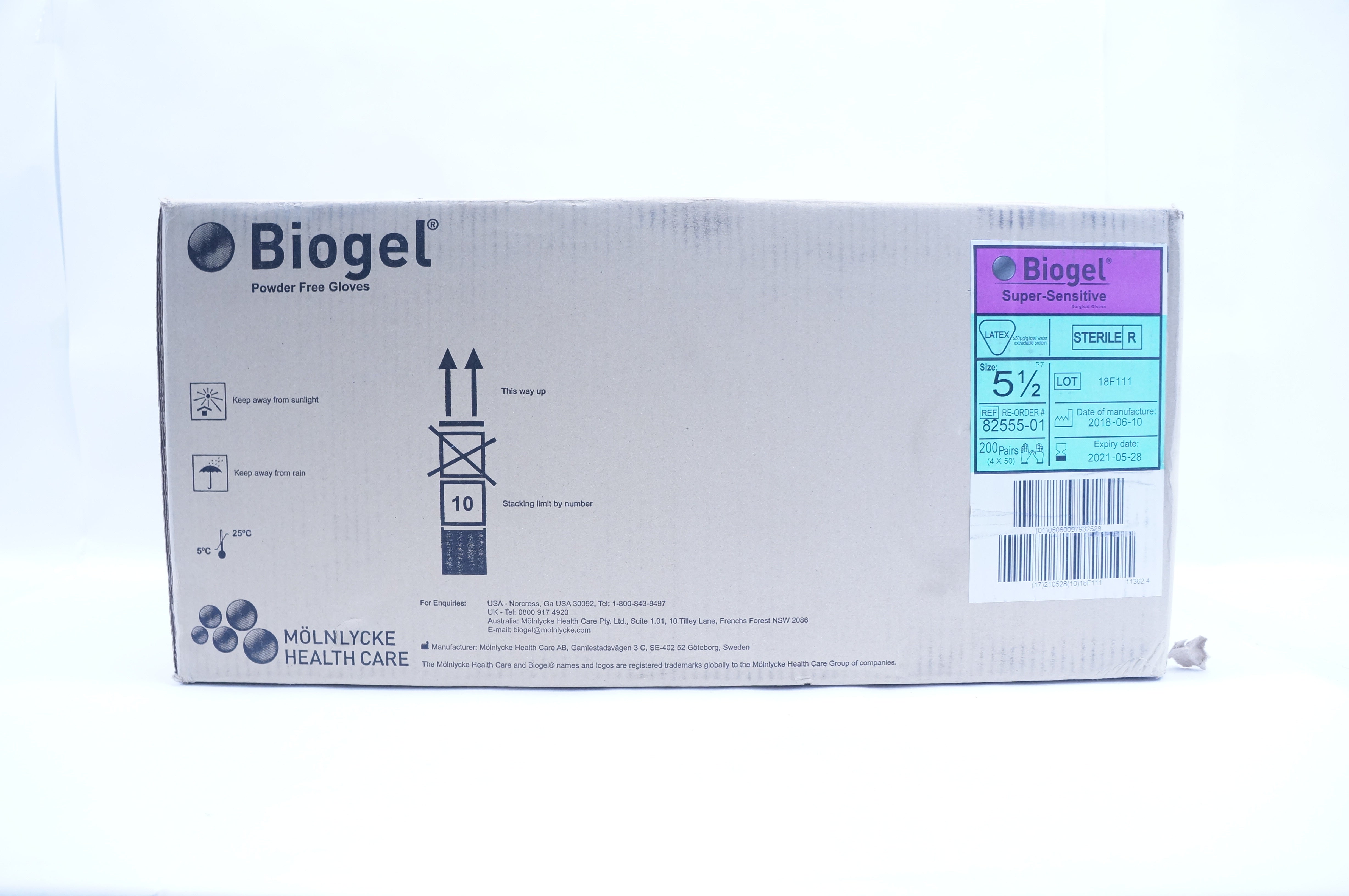 Molnlycke 82555-01 Biogel Super-Sensitive Surgical Gloves 5 1/2 - Case of 200