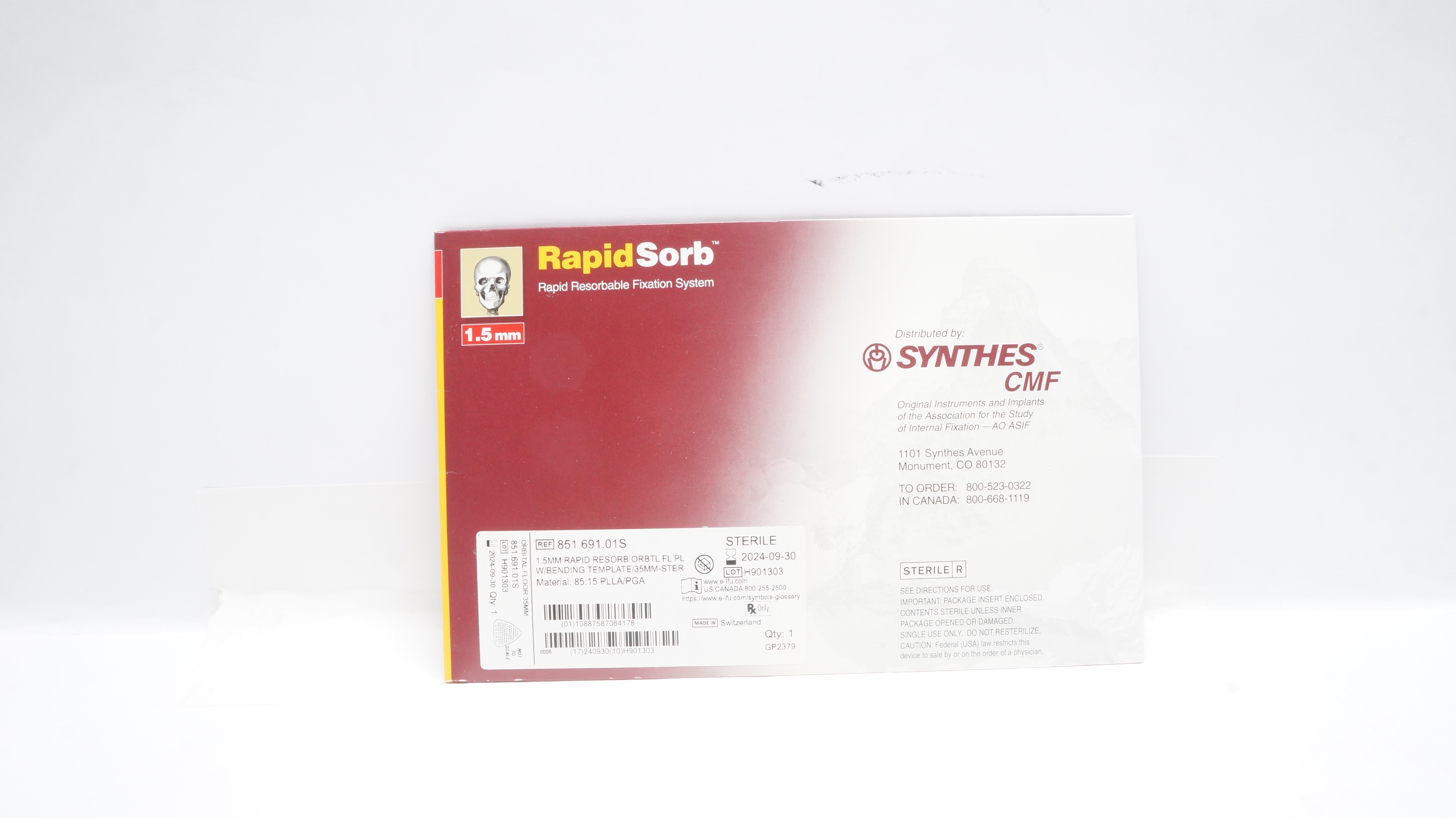 SYNTHES 851.691.01S 1.5mm Rapid Resorbable Fixation System (x)