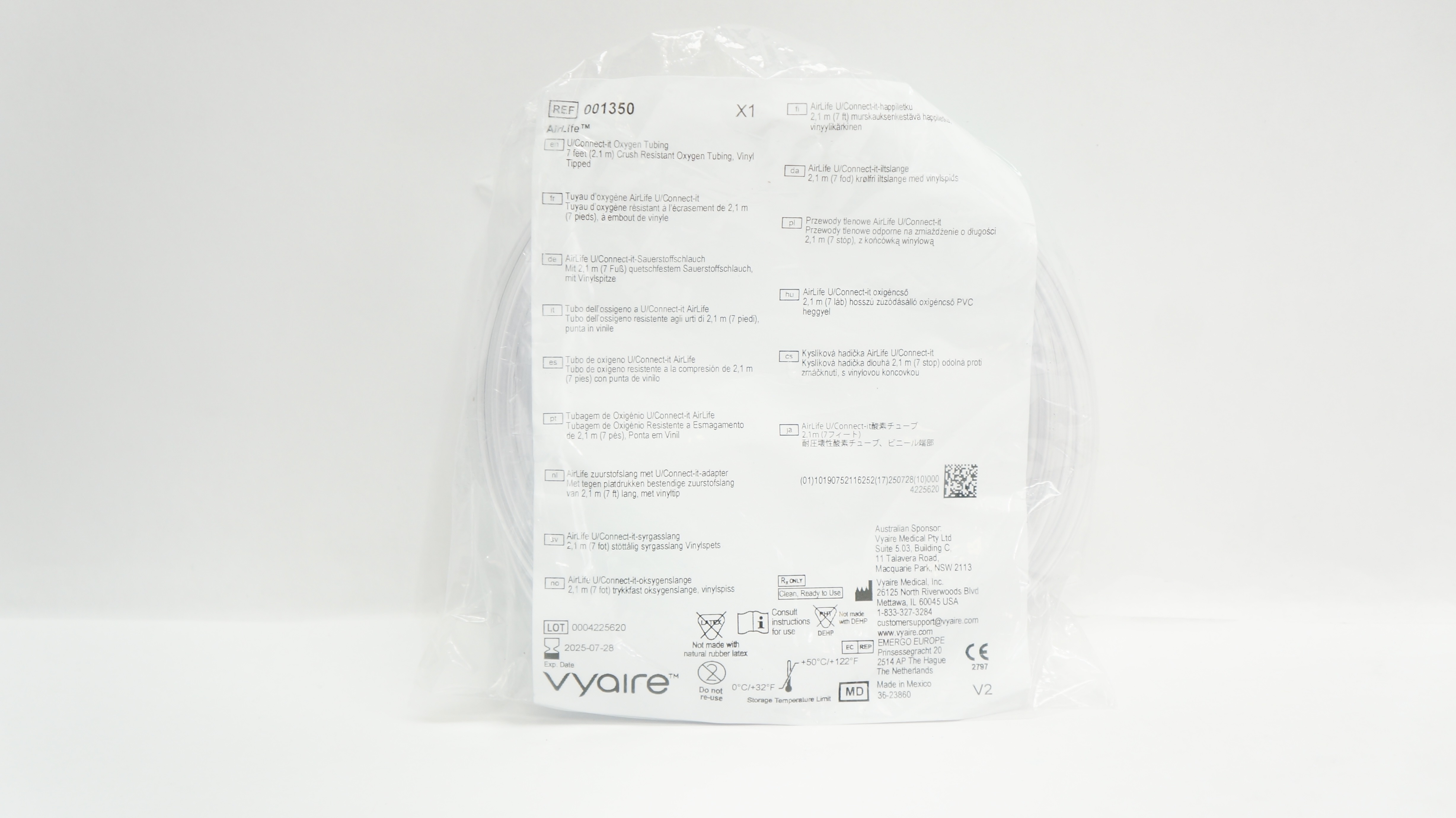 Vyaire 001350 AirLife U/Connect-it Crush Resistant Oxygen Tubing 7feet