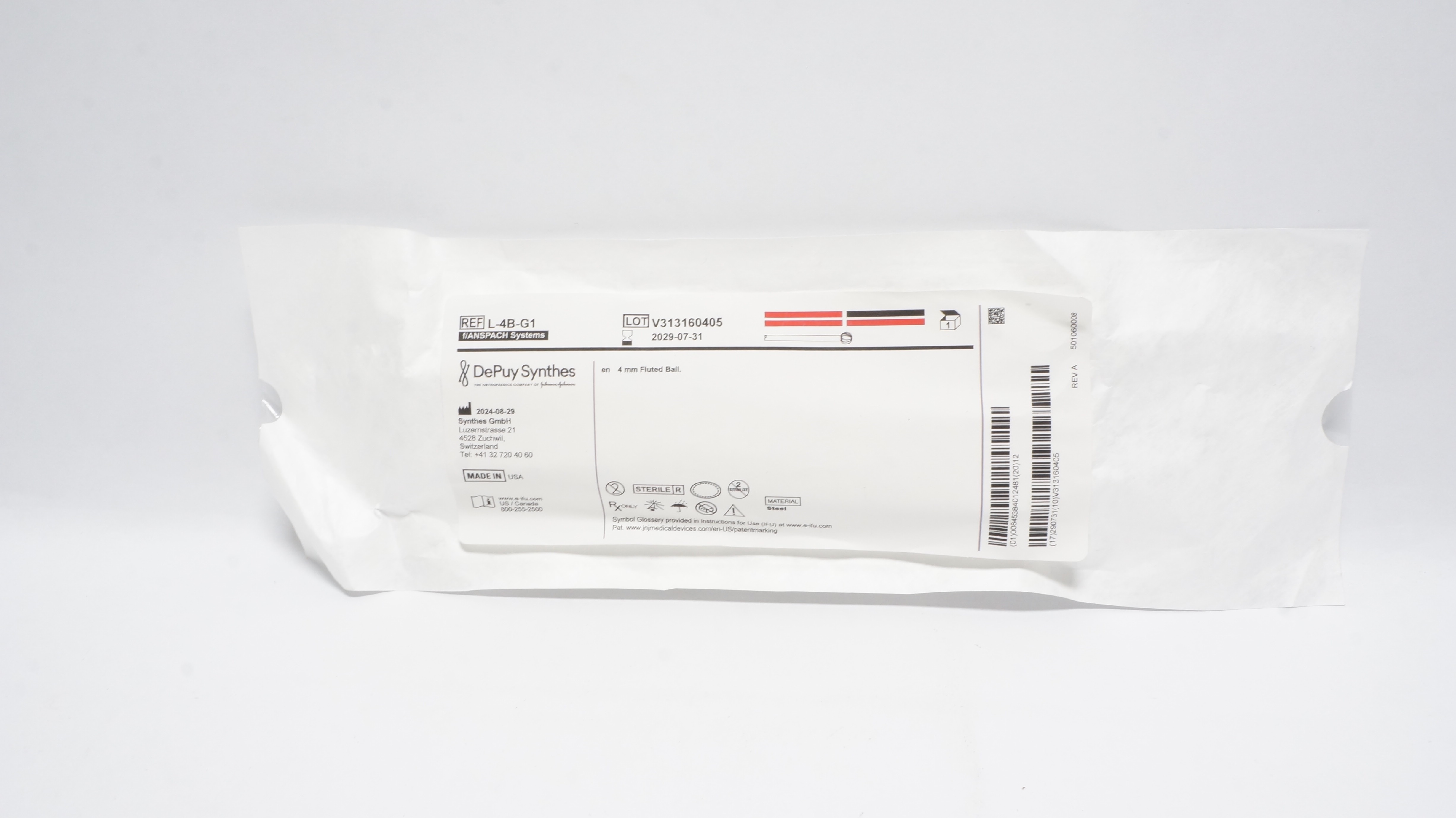 DePuy Synthes L-4B-G1 4mm Fluted Ball