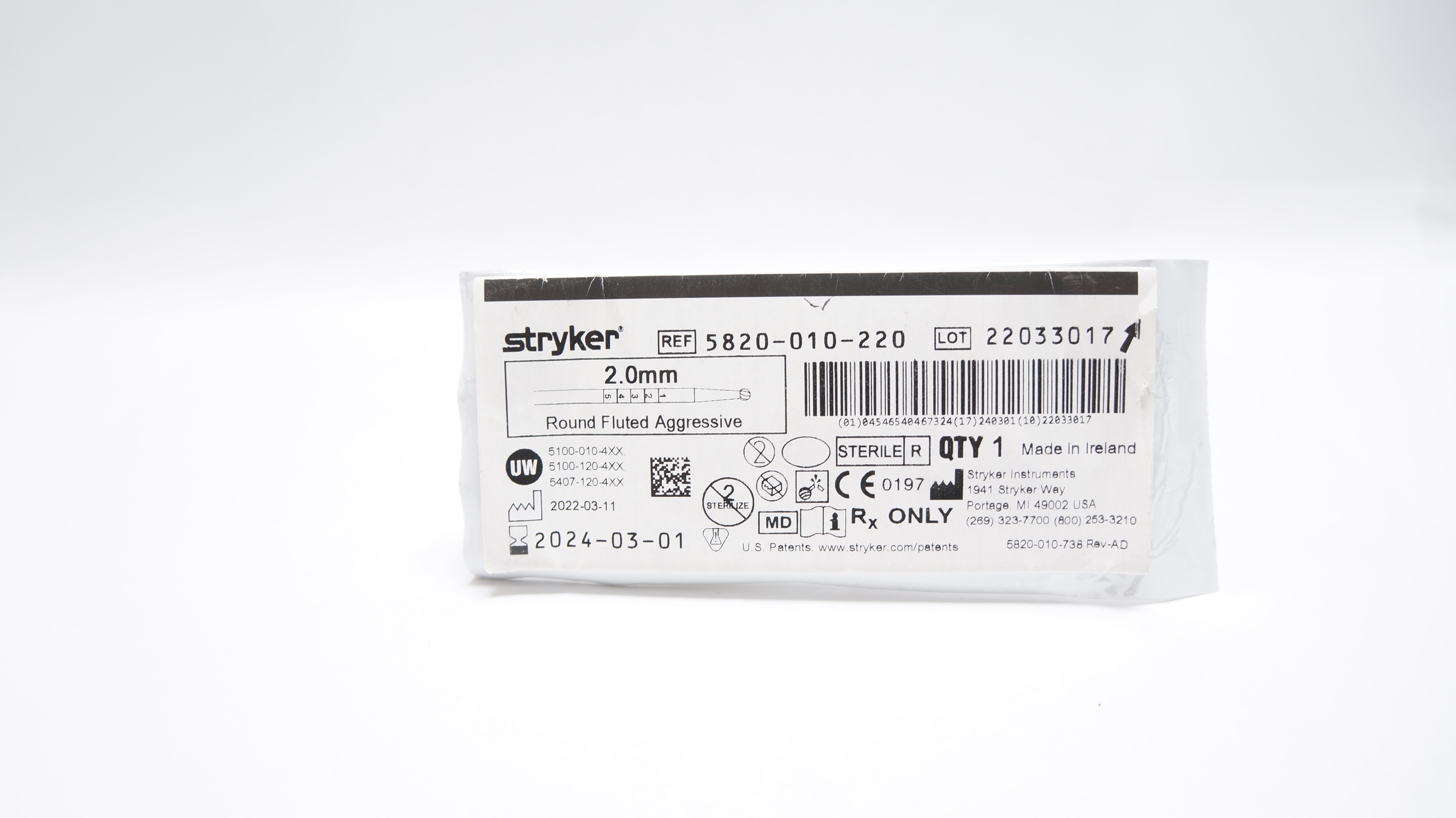 Stryker 5820-010-220 2.0mm Round Fluted Aggressive (x)
