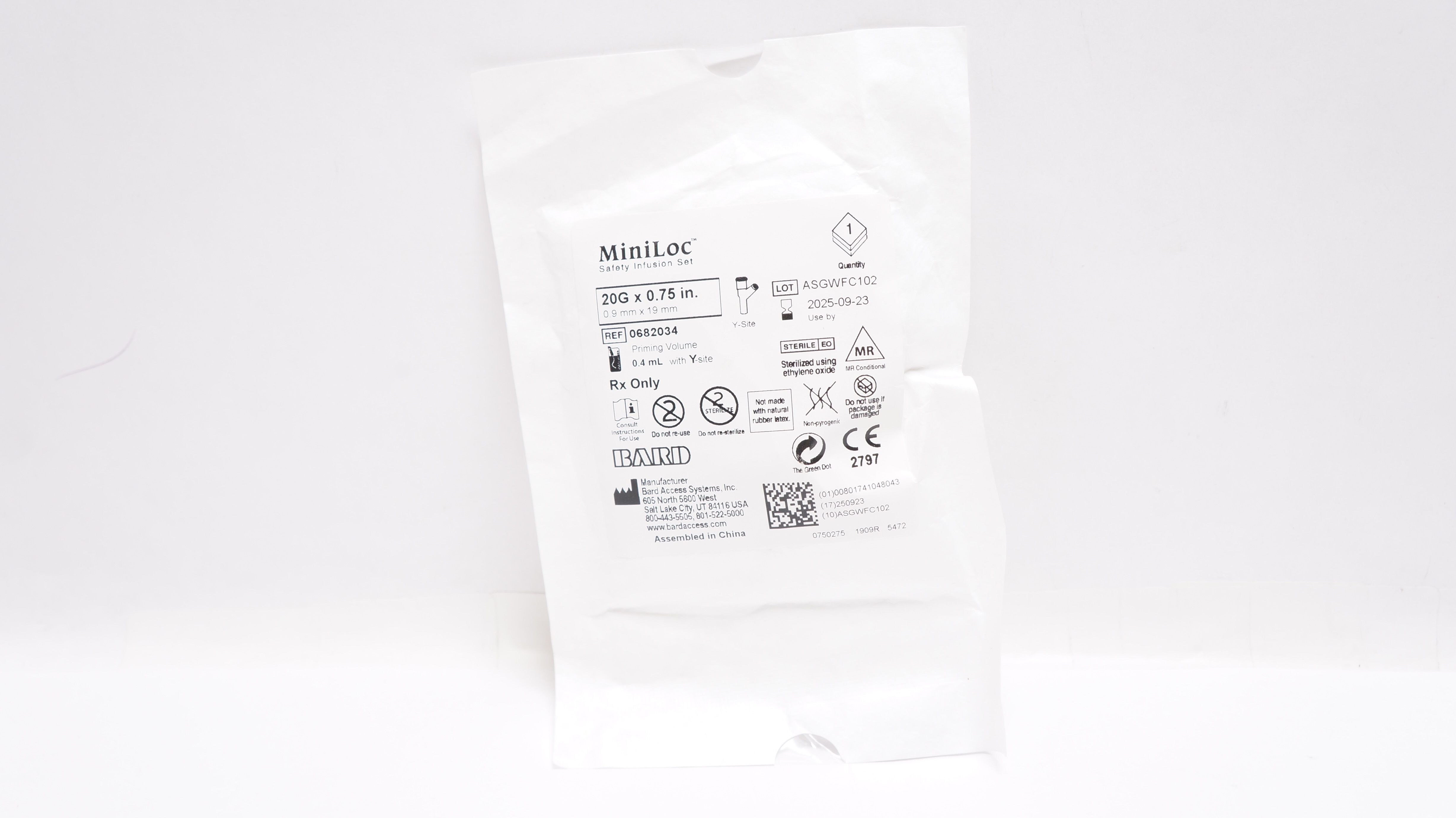 Bard 0682034 MiniLoc Safety Infusion Set 20G x 0.75inch