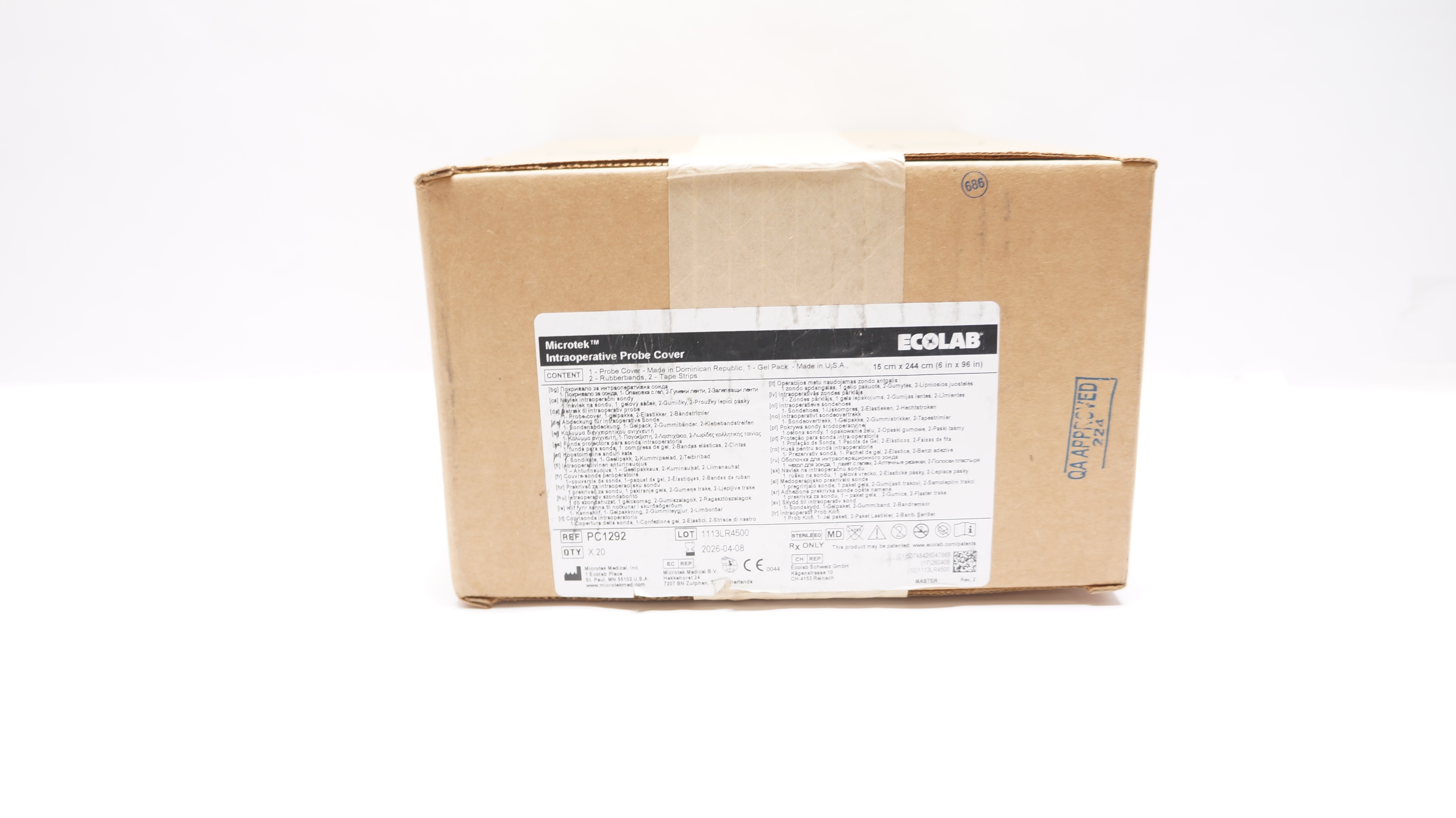 Microtek PC1292 Ecolab Intraoperative Probe Cover 6 inch x 96 inch - Box of 20