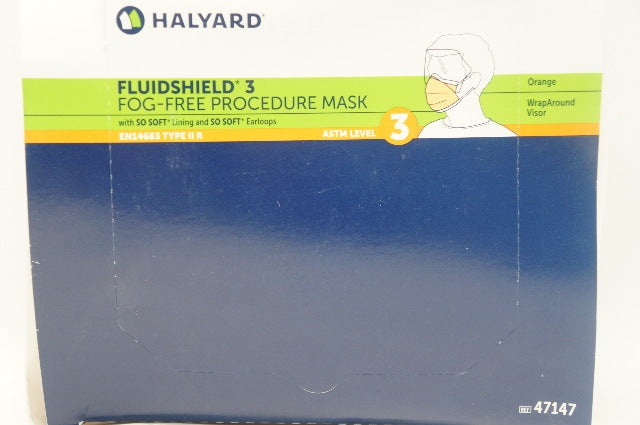 Halyard 47147 Fluidshield 3 Fog-Free Mask Level 3, Orange  - Box of 25