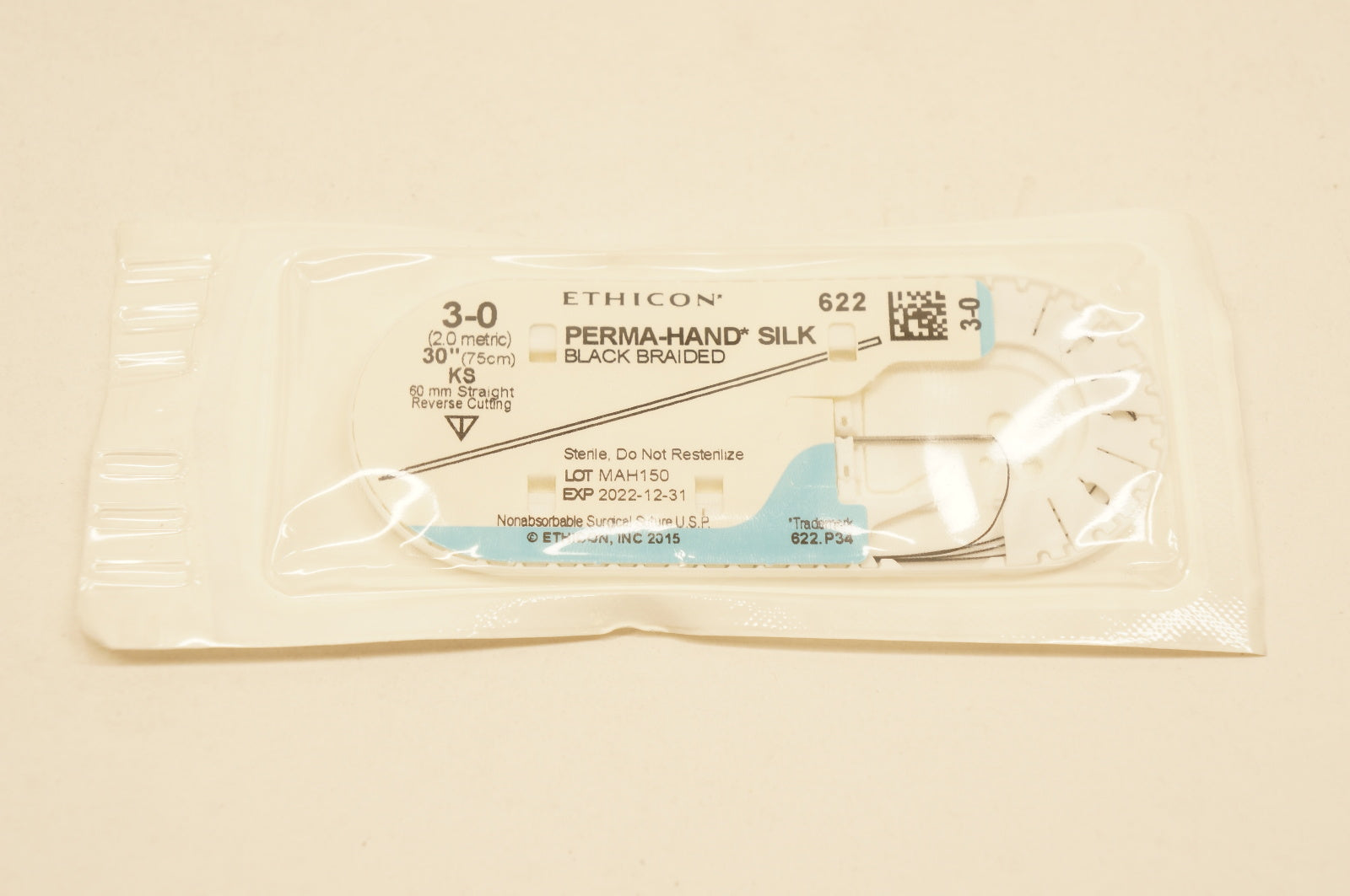 Ethicon 622 3-0 PERMA-HAND SILK, KS, 60mm Straight, 30inch