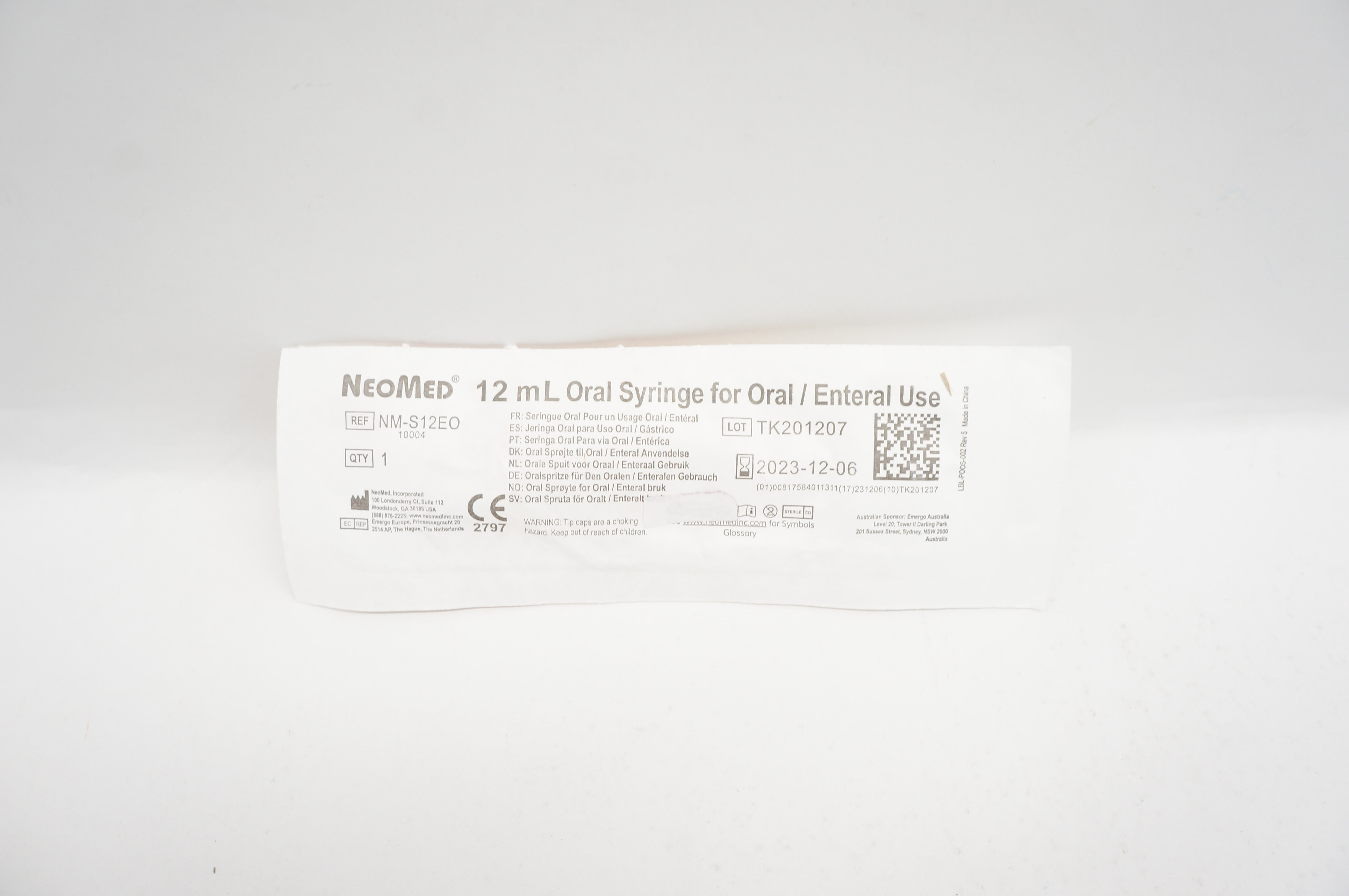 NeoMed NM-S12EO Oral Syringe for Oral / Enteral Use 12ml