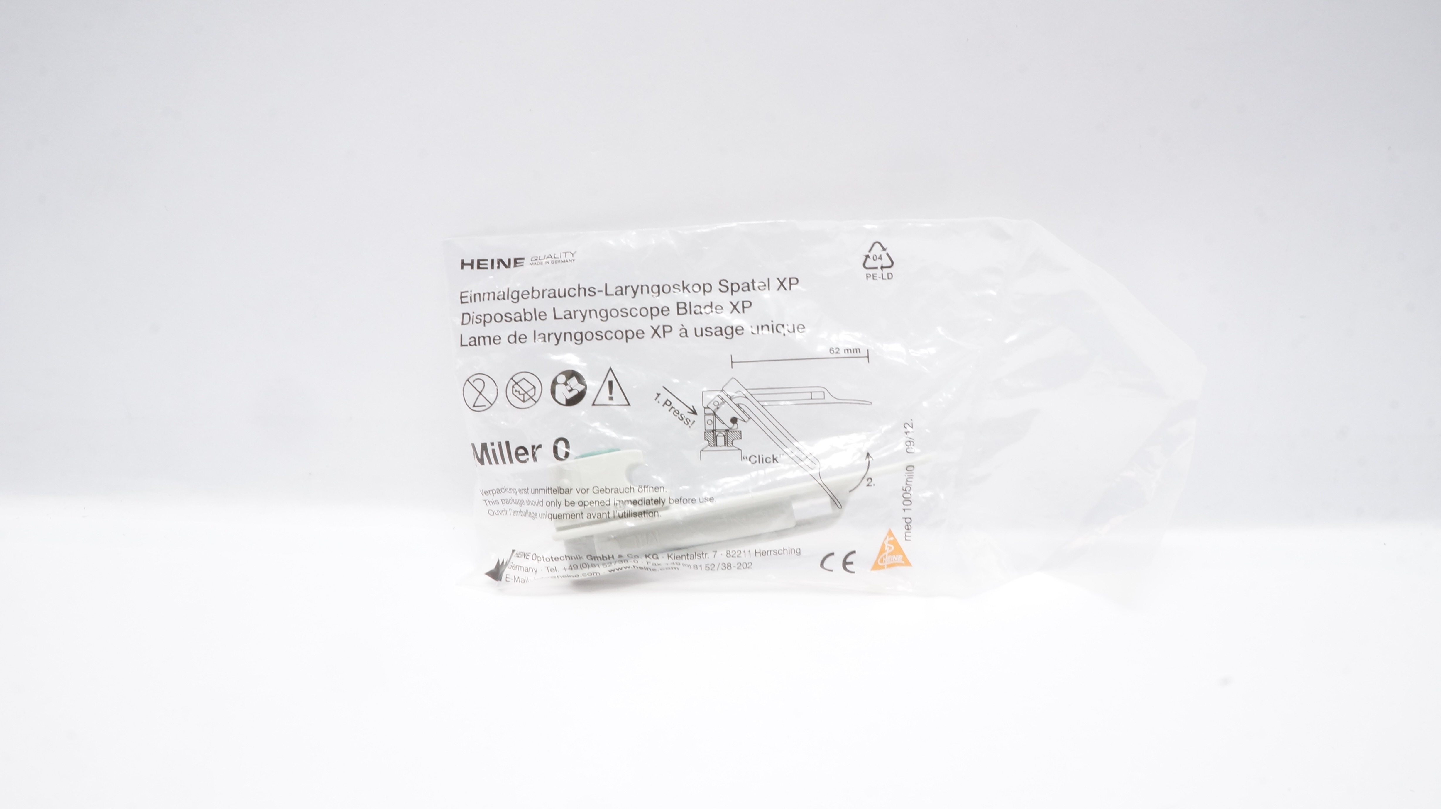 Heine Optotechnik Miller 0 Disposable Laryngoscope Blade XP