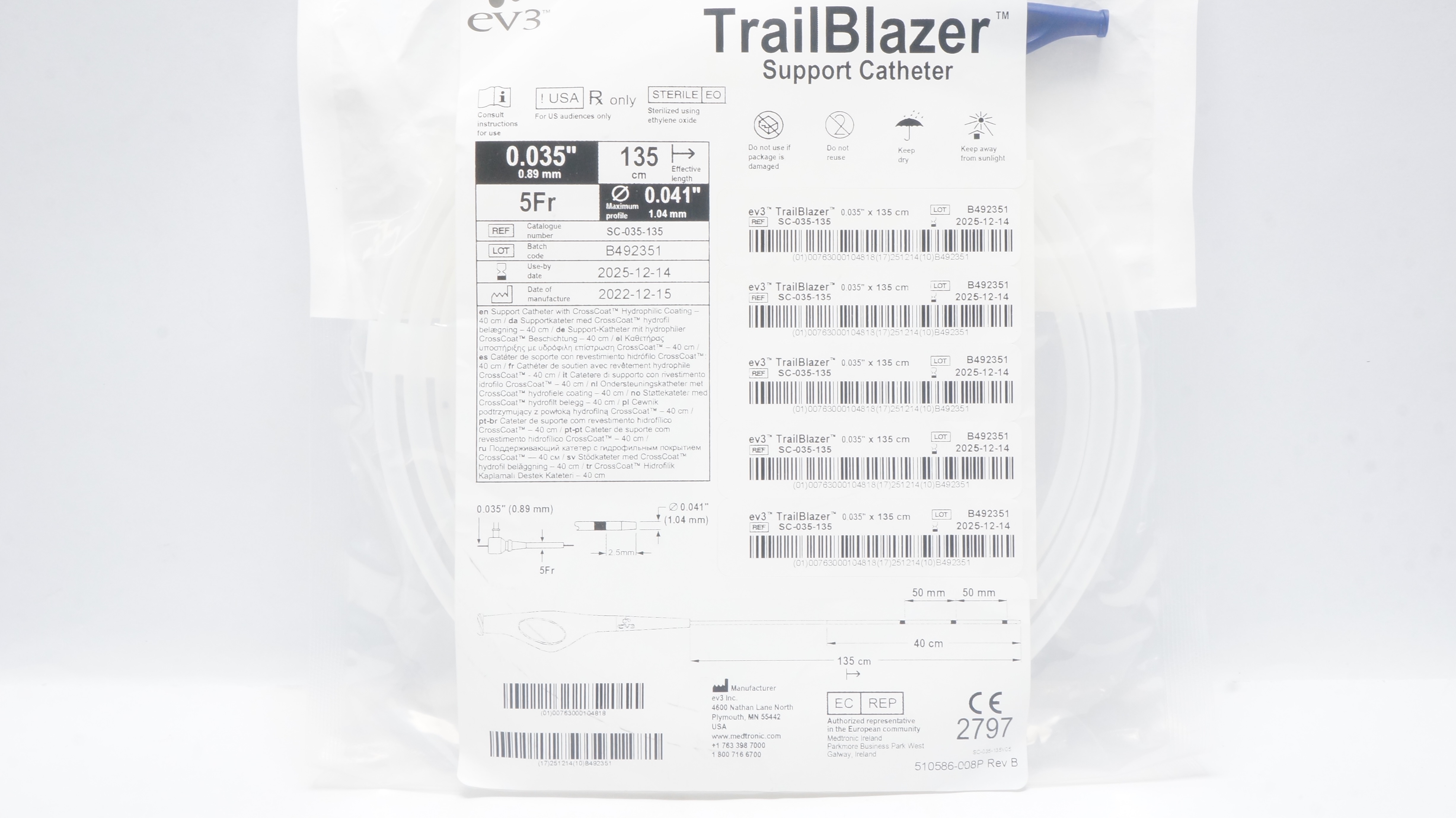EV3 SC-035-135 Trail Blazer Support Cath. 5Fr x 135cm x 0.041inch