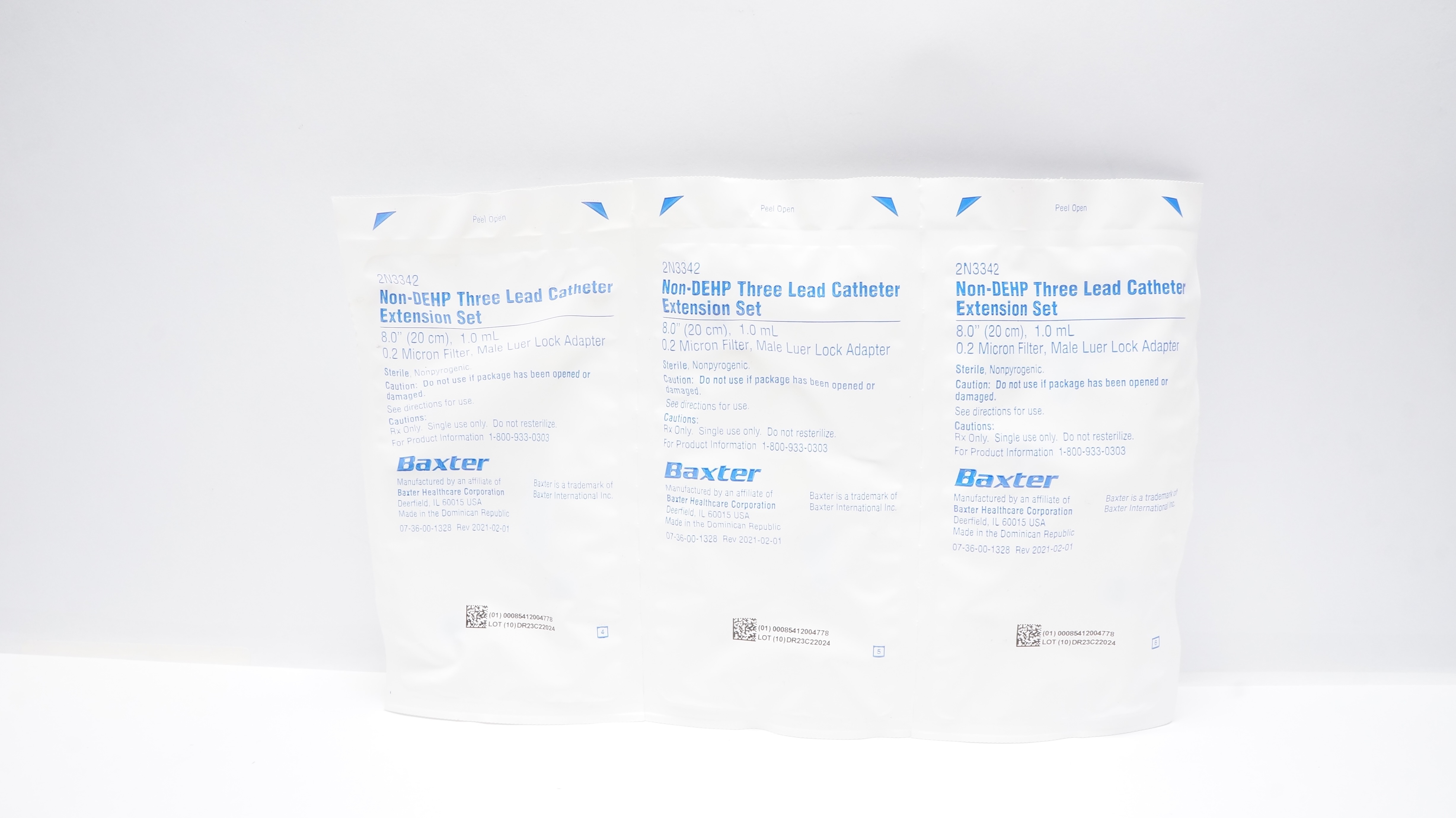 Baxter 2N3342 Non-DEHP Three Lead Cath. Extension Set 8.0 inch x 1.0mL - Lot of 3