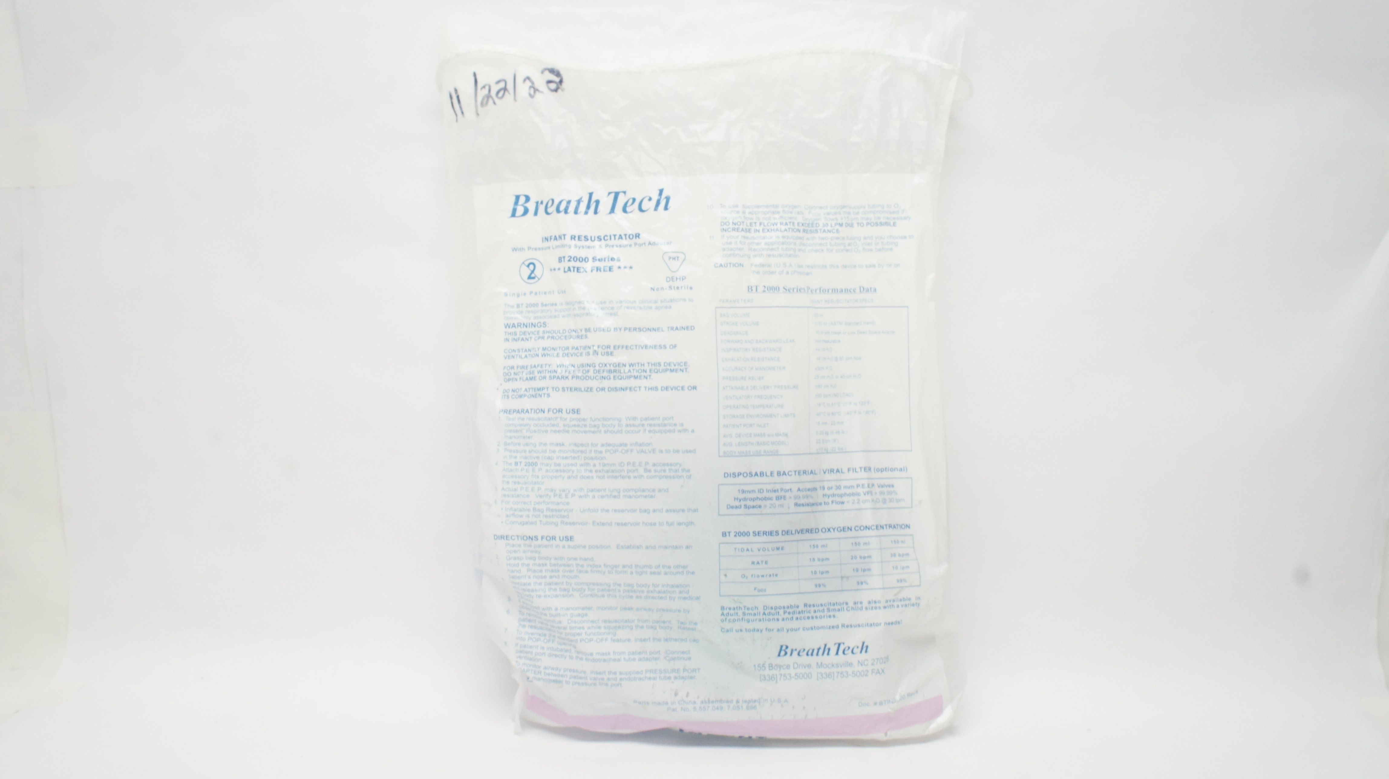 SunMed BT2029 Breath Tech Infant Bag, Size <= 22lbs, Volume 300mL