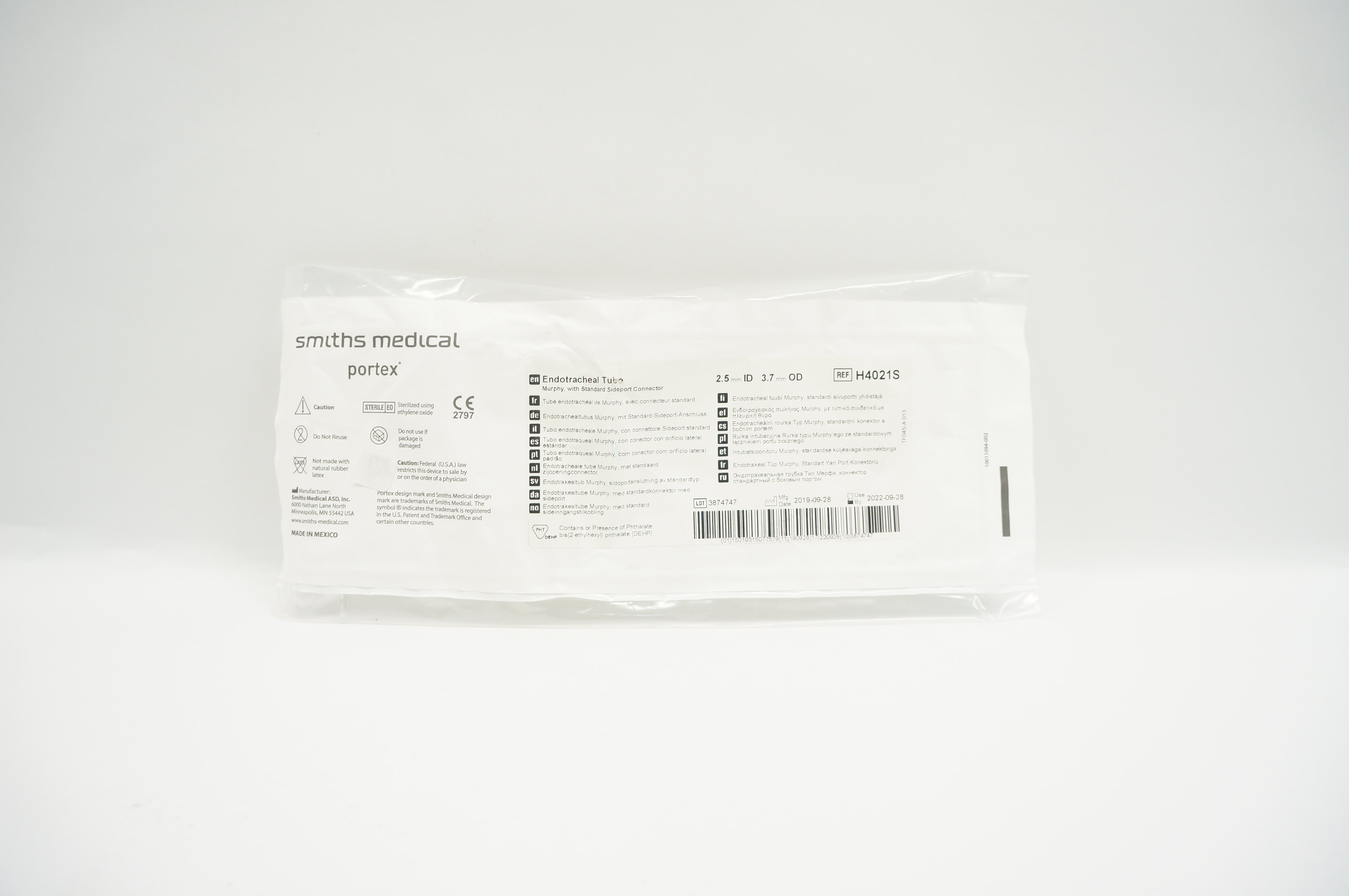 Smiths Medical H4021S Portex Endotracheal Tube w/Connector 2.5 ID x 3.7mm OD (x)