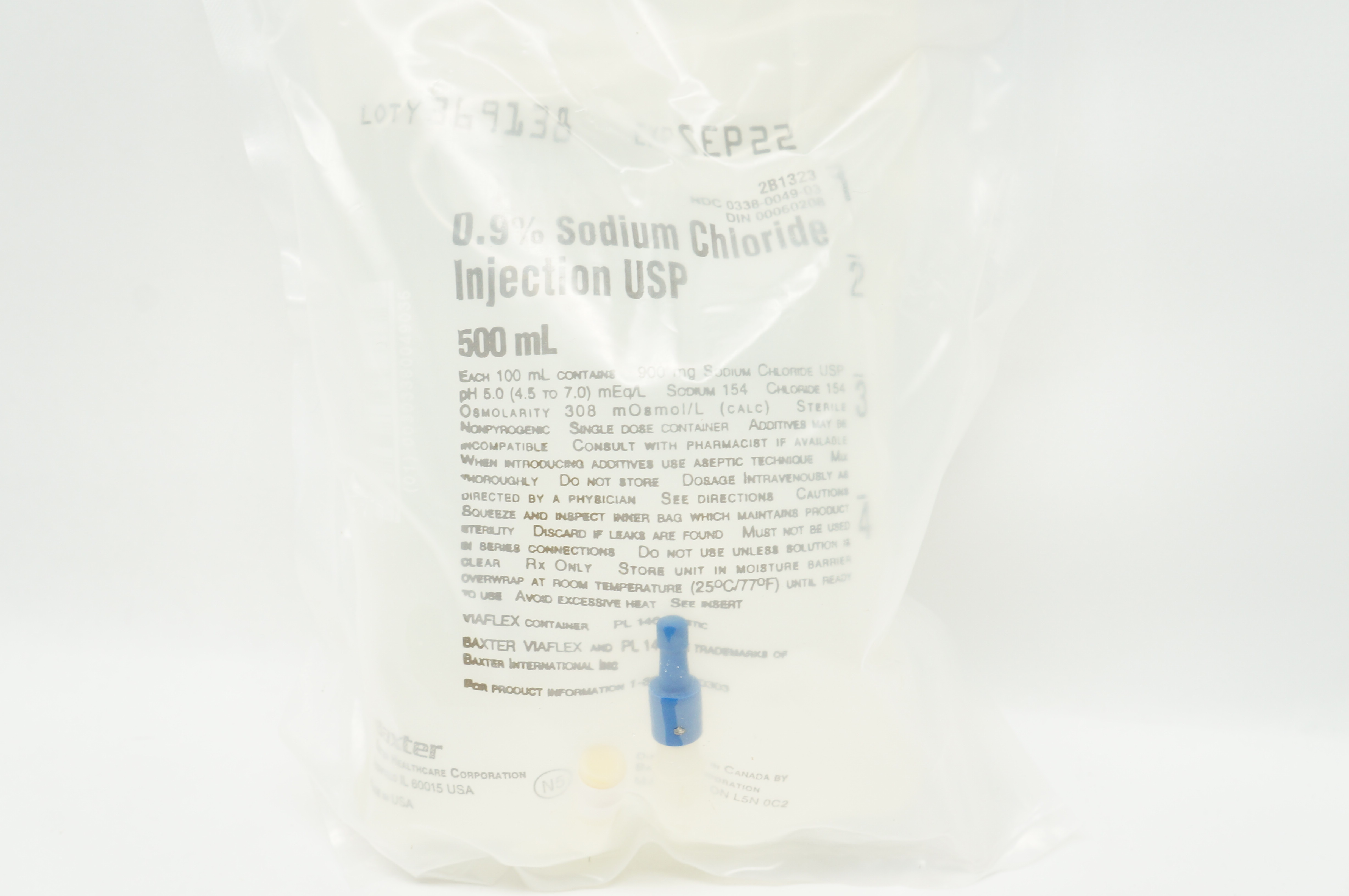 Baxter 2B1323 0.9% Sodium Chloride Injection USP, 500 mL