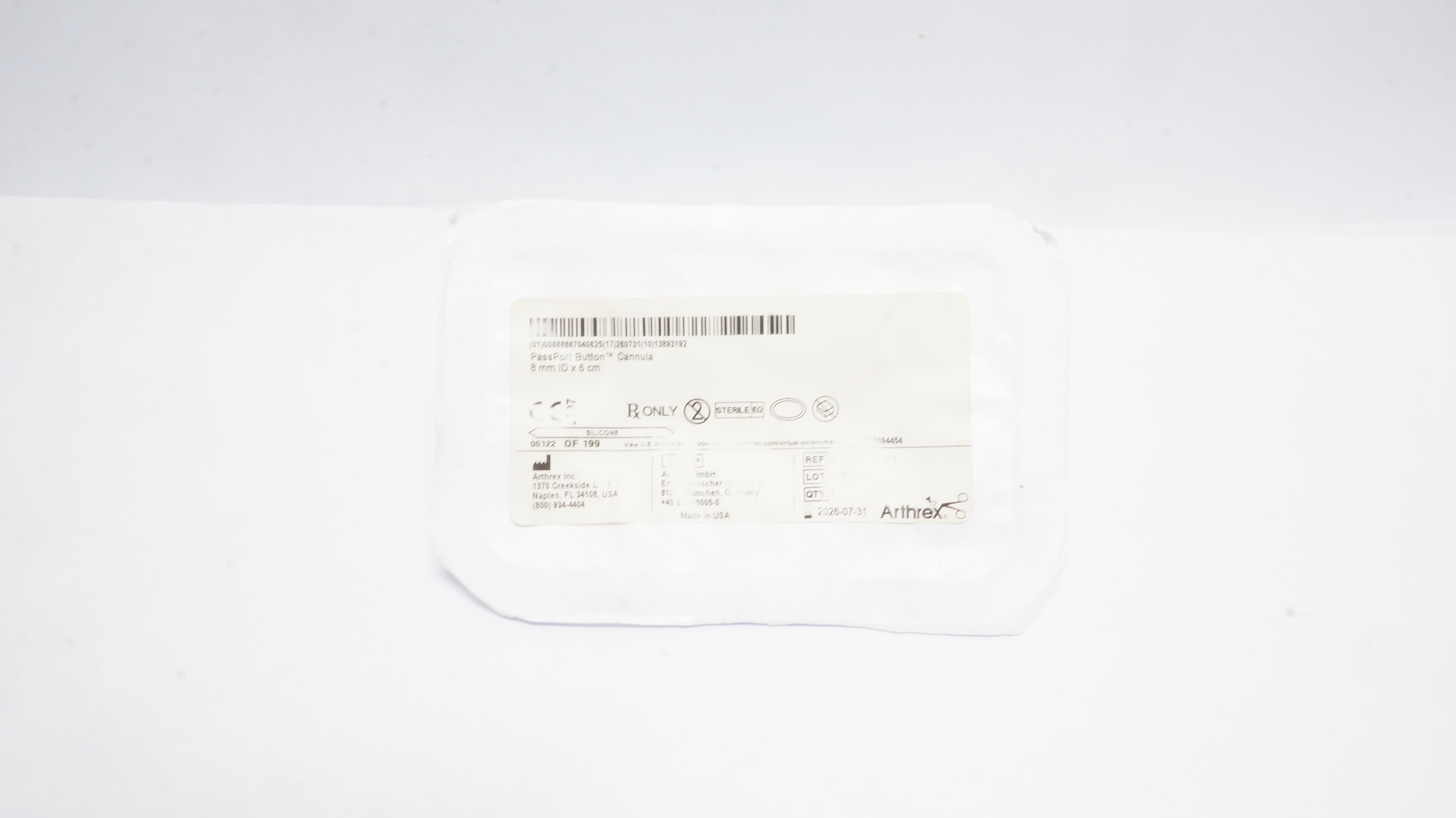 Arthrex AR-6592-08-30 PassPort Button Cannula 8mm ID x 3cm