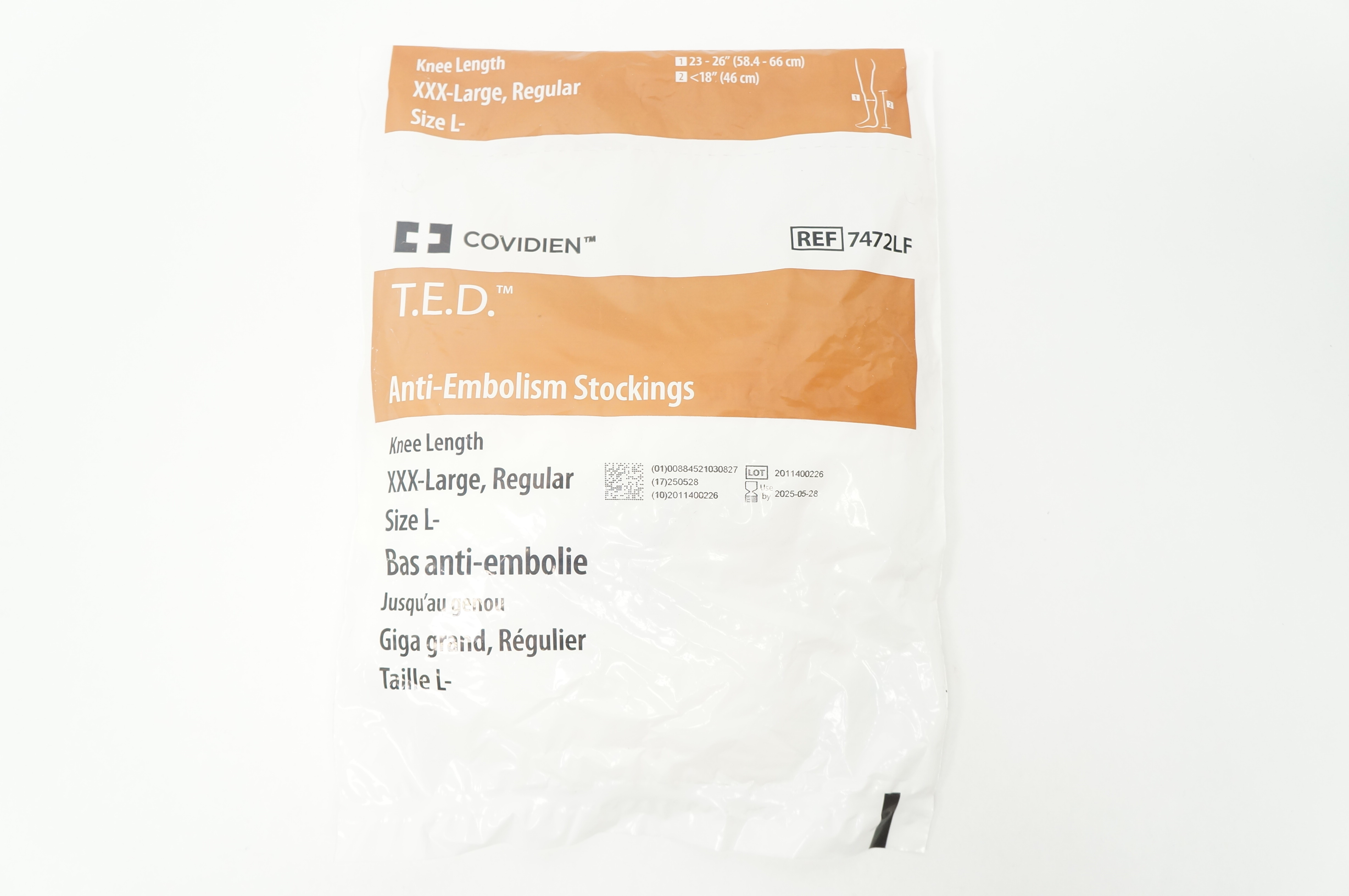 Covidien 7472LF Anti-Embolism Stockings XXX-Large Size L 23-26inch <18inch